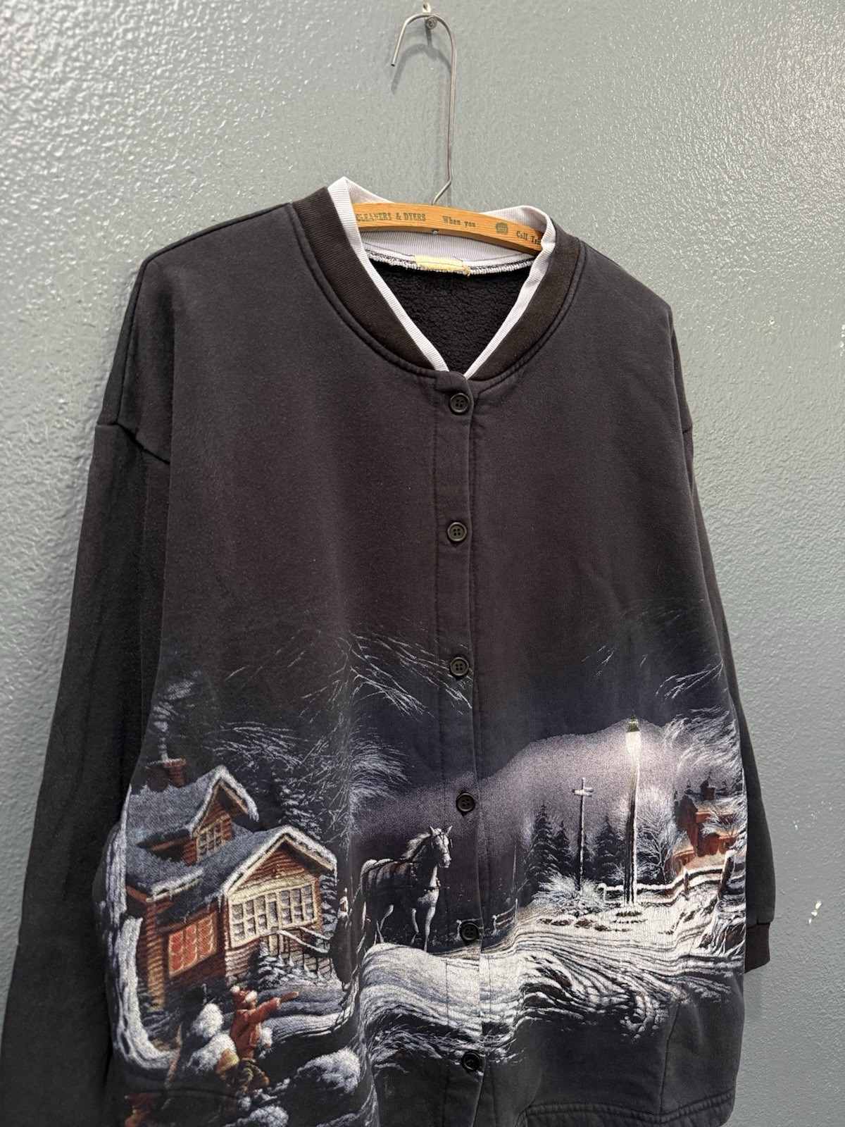 Vintage 90’s Winterland Art Graphic All Over Print Cotton Women’s Cardigan XL