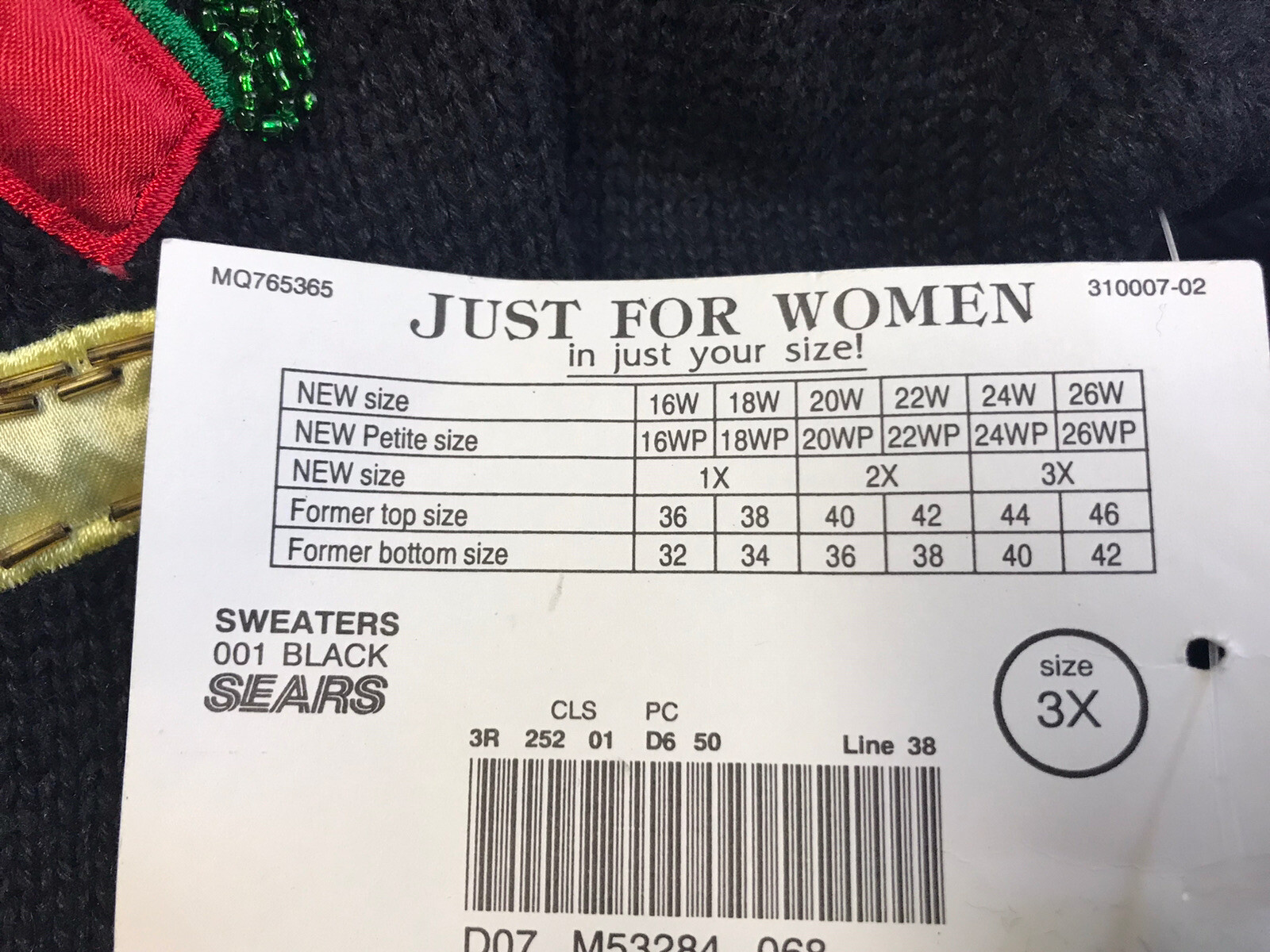 vintage just for women sears christmas sweater 3X