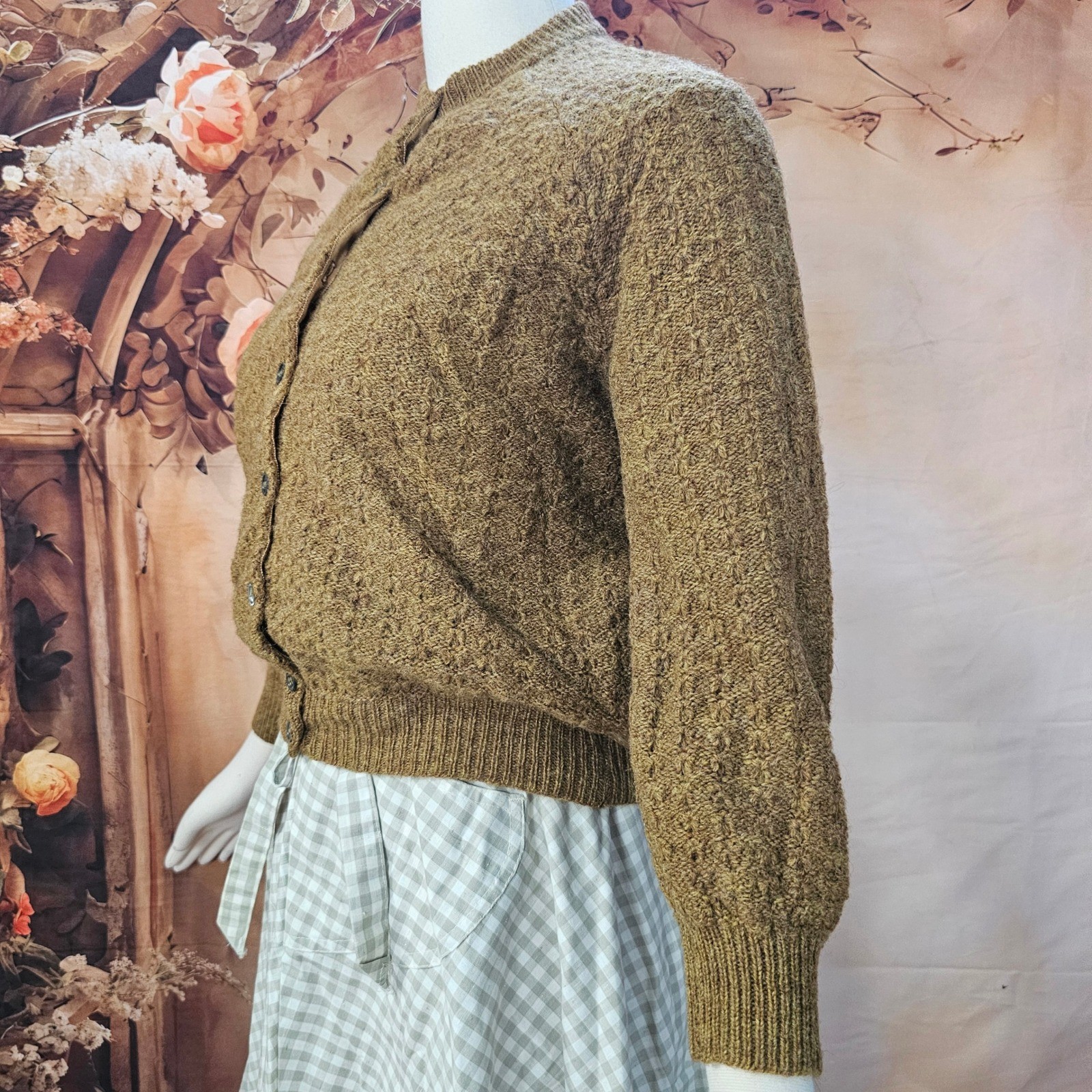 Vintage 1960’s Cardigan Sweater Bronze Brown Textured Knit Earth Tone Buttons