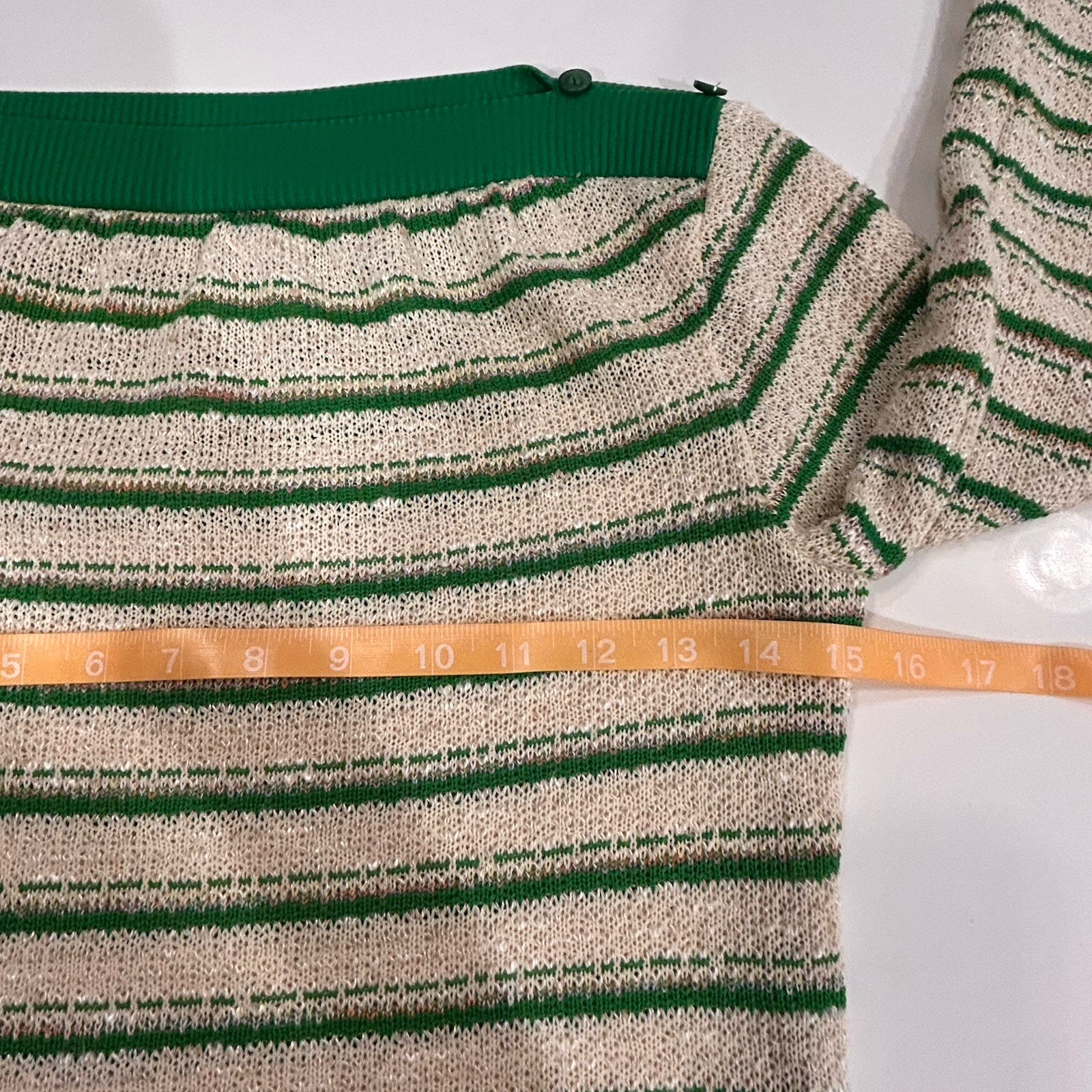 Vtg 1970 Jerell of Texas Green Beige Metallic Striped Sweater Sheath Dress Sz 5