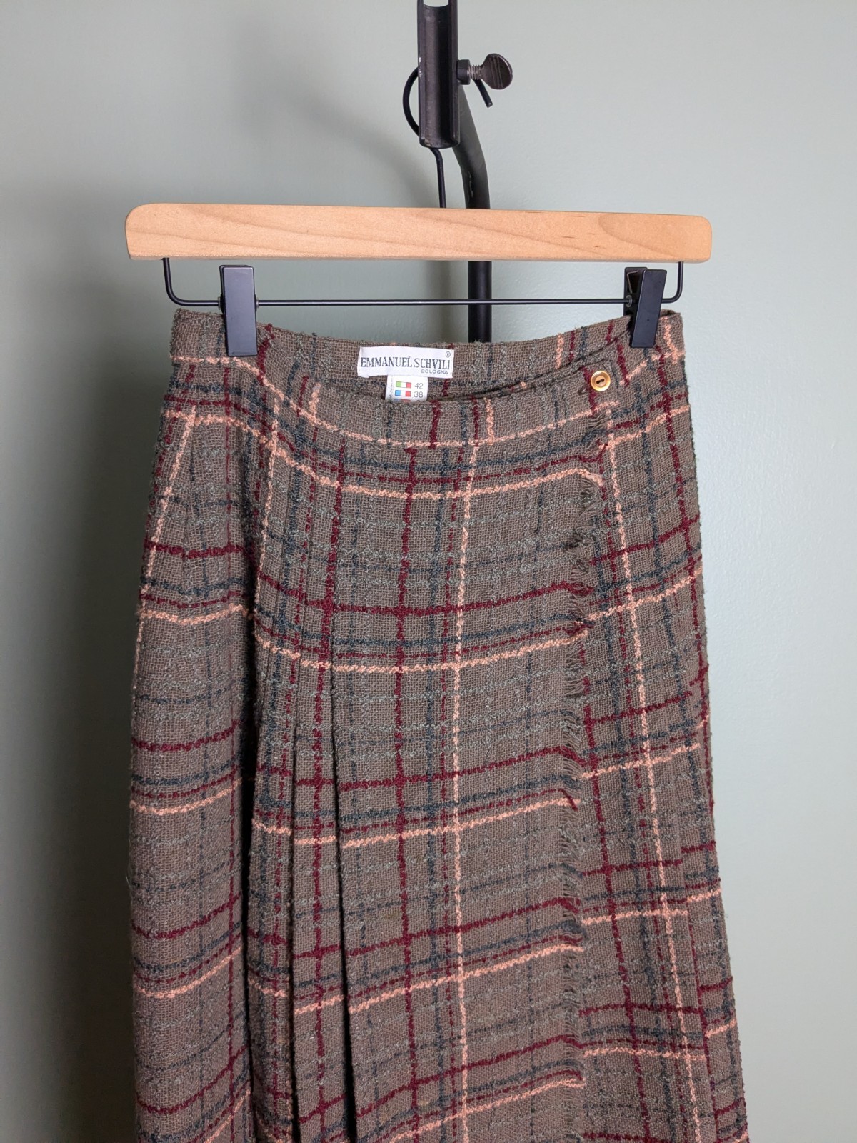 Vintage 1990s Plaid Emmanuel Schvili Wrap Wool Pencil Skirt