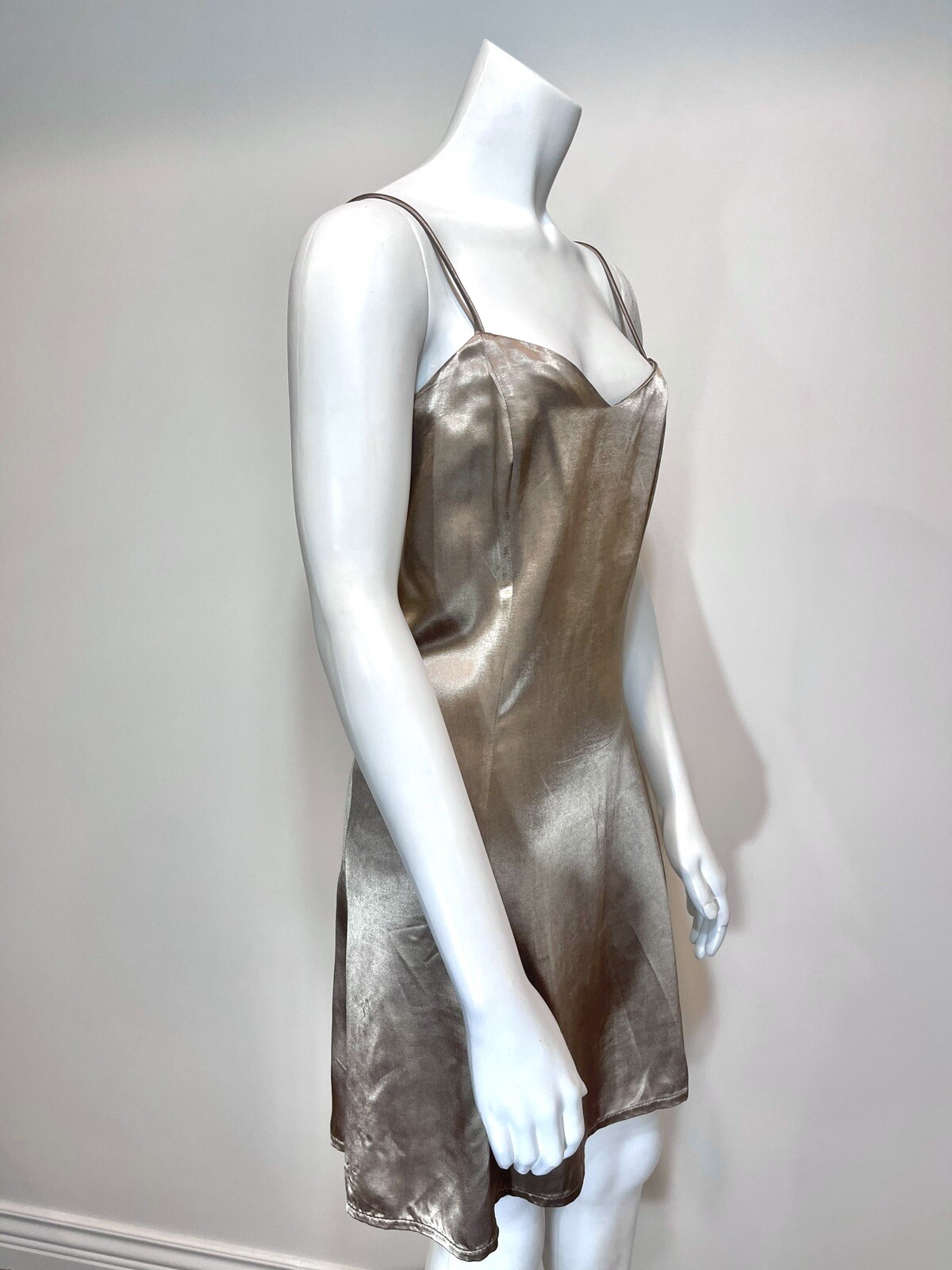 Vintage 90’s SATIN SLIP DRESS M Sexy Gold Y2K Party Beach Festival Rave Mini