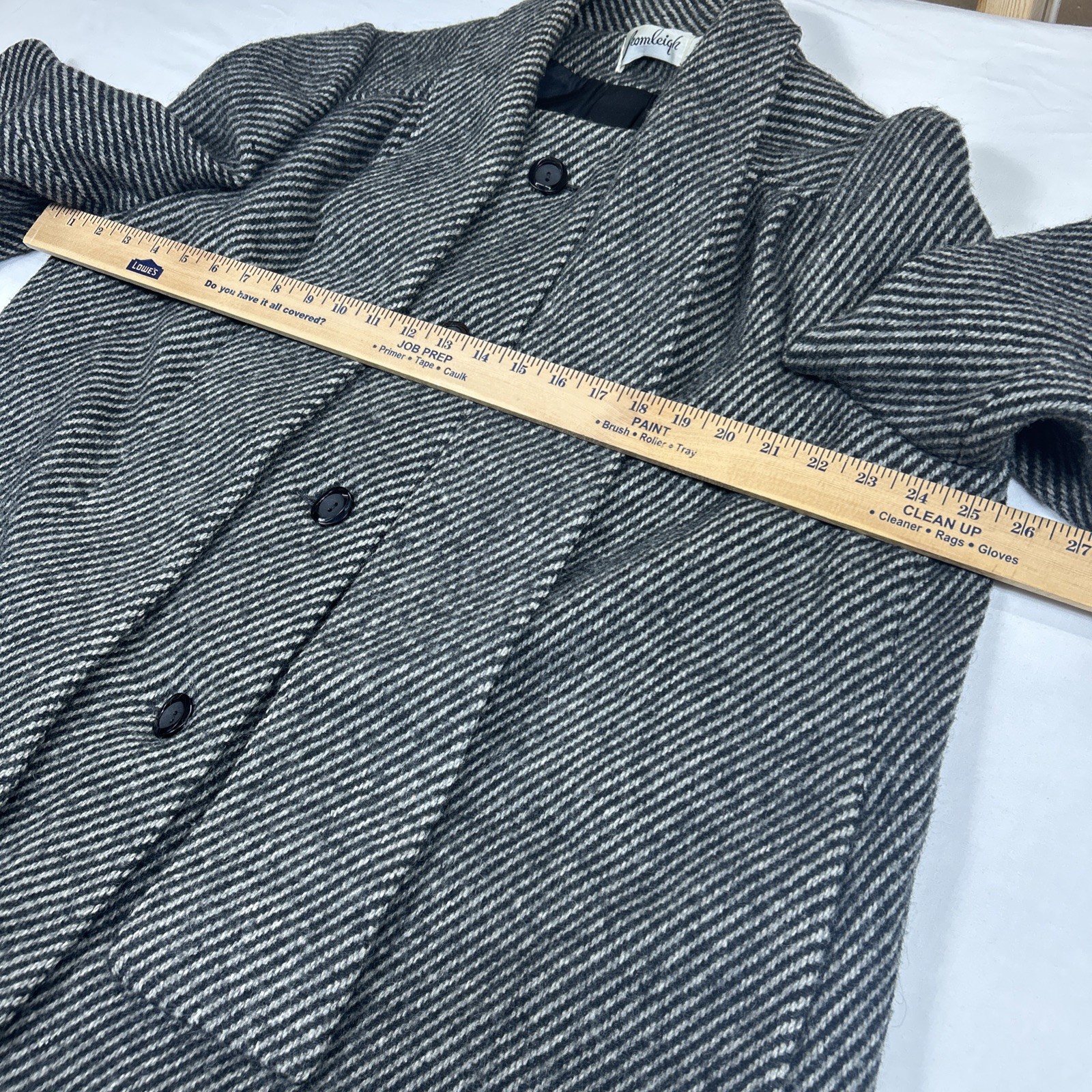 Vintage Bromleigh Coat ILGWU Union Made Gray Stripe Scarf Pure Wool Small/Medium