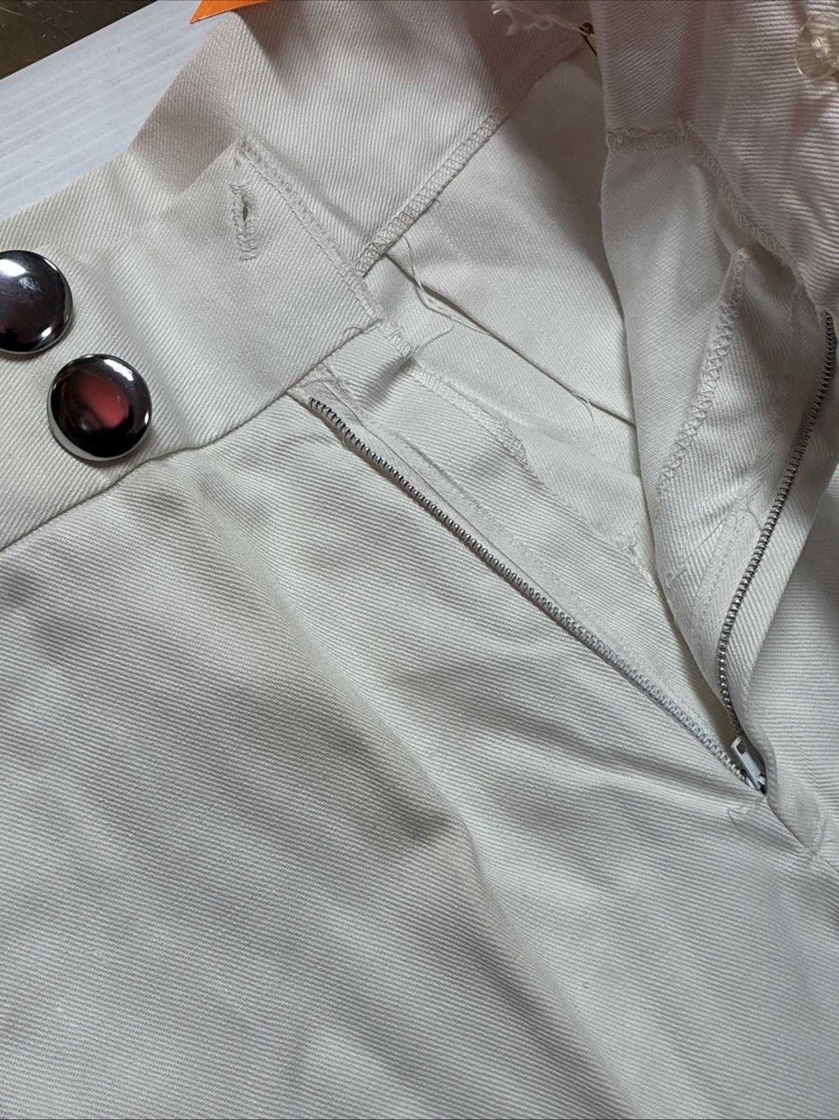 Vintage 1950s Junior’s by Vassar White Bell Bottom Pants w/Silver Buttons size 8