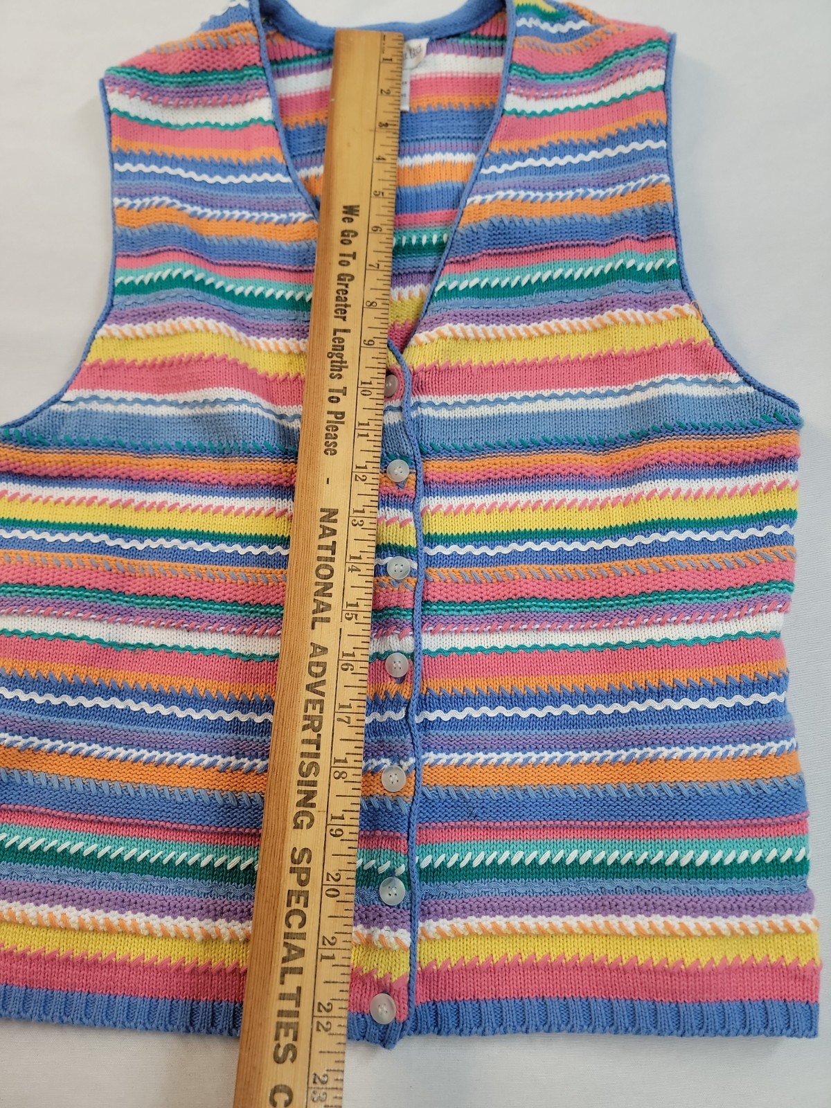VTG 90s ROBERT SCOTT-LTD Stripe Crochet Womans Vest Med 17×22