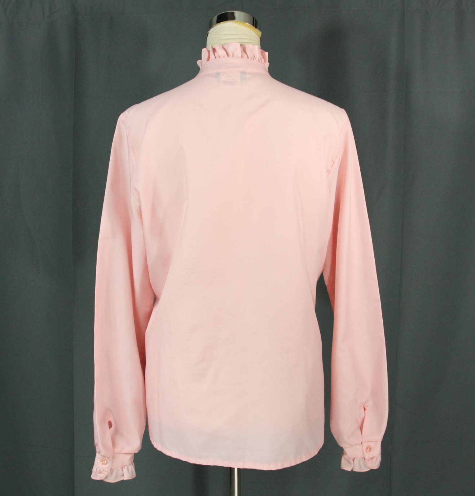 Vintage Lucky Winner High Neck Pleated Front Blouse w Ruffles Pink M 12 1970s