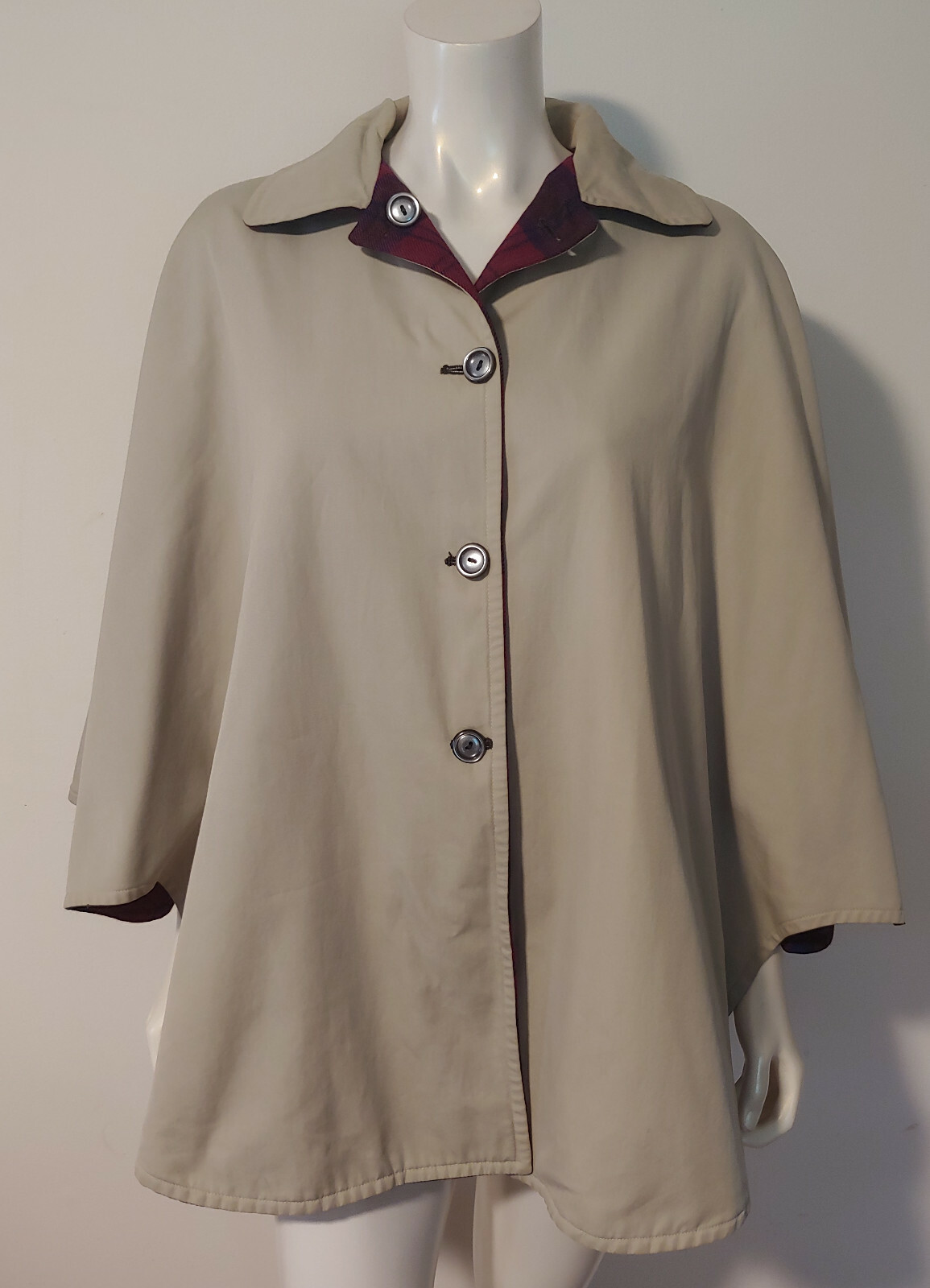 Vintage Red Green Plaid Cape Reversible Khaki Canvas OS S M L XL