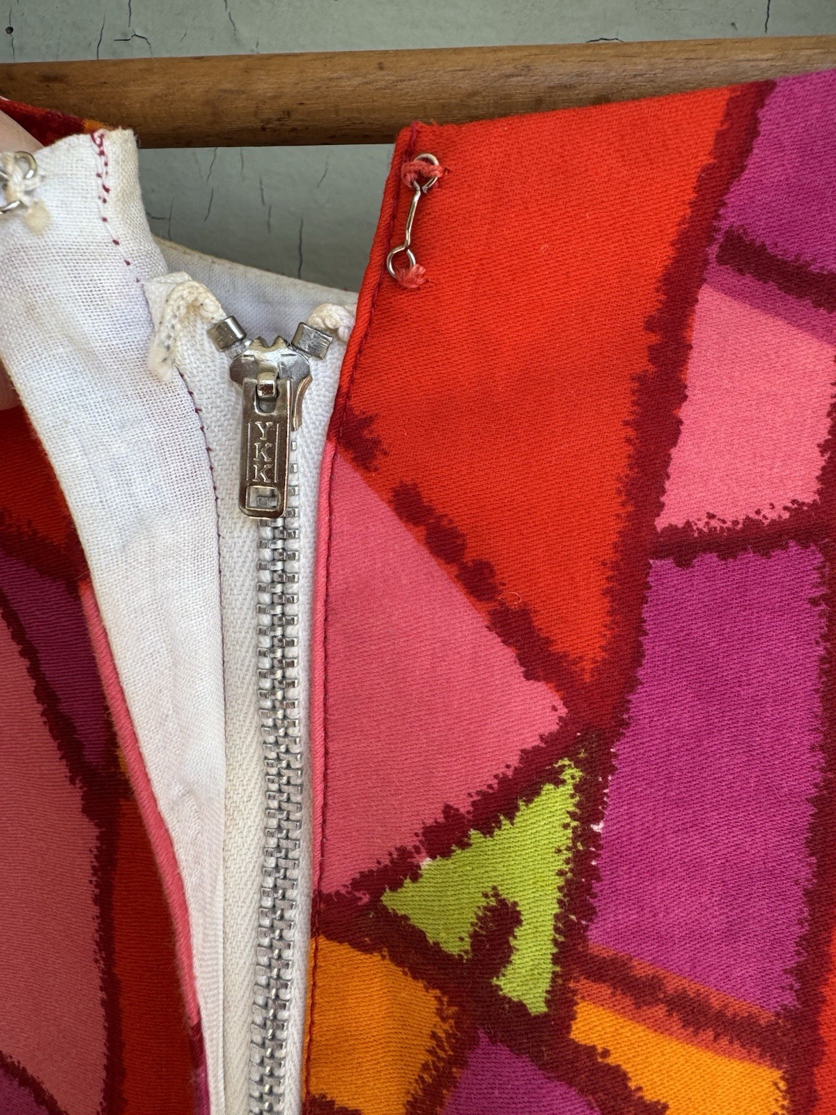 Vtg 60’s Boutique MOD Dress Colorful Pink Red Purple Geometric Japan Cotton 18