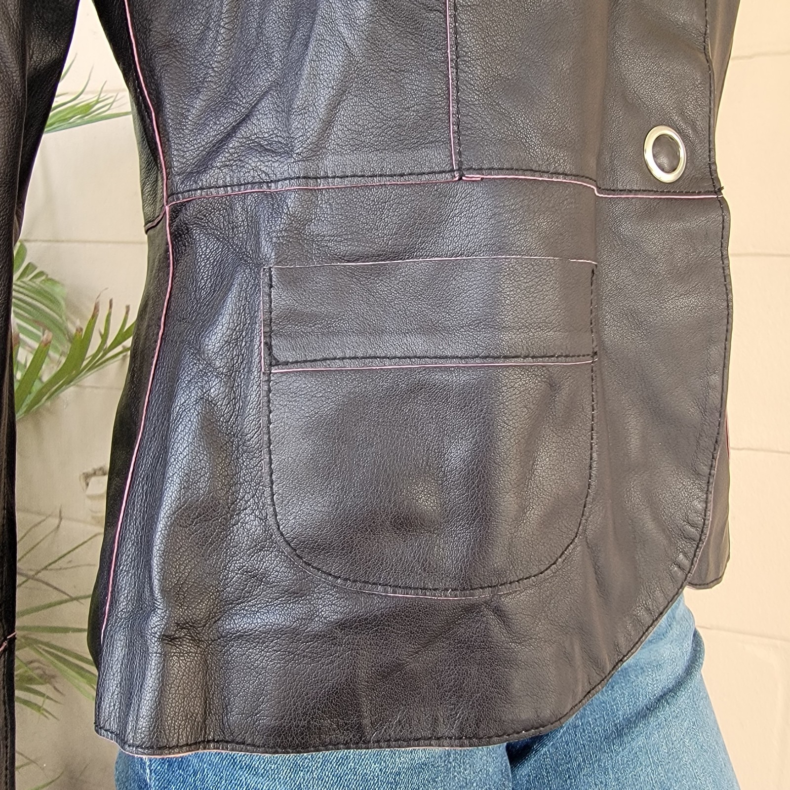 VTG 90s Jax Black Lambskin Leather Blazer Soft Tailored Short Jacket Womens S/M