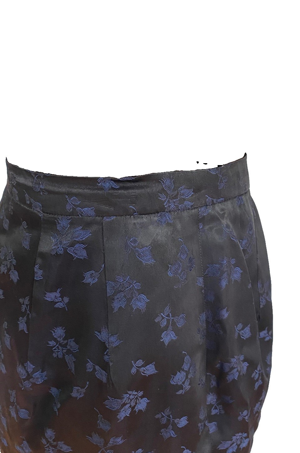 Vintage Pilar Rossi Skirt Navy Floral Jacquard Black Silk Pencil 8