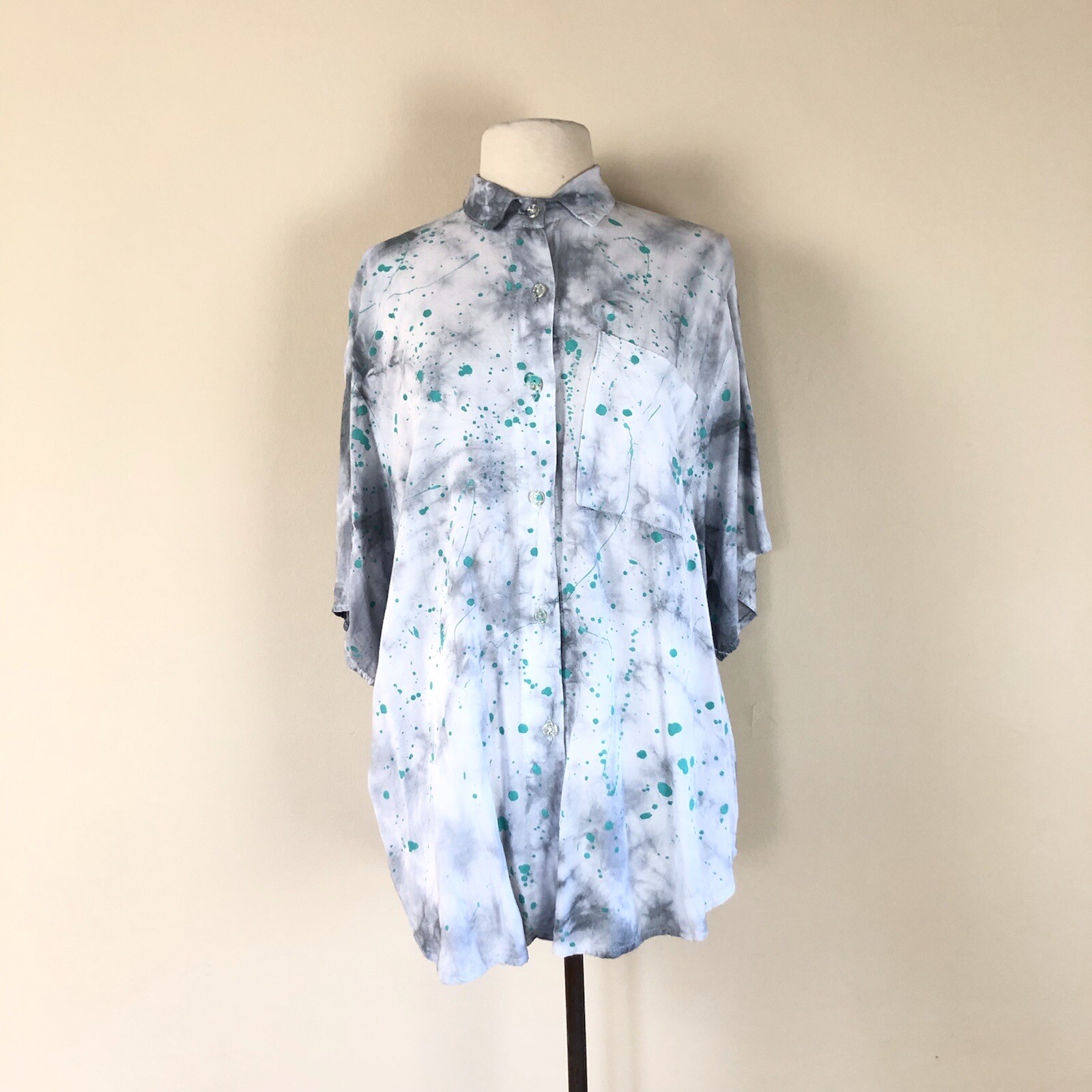 Vtg 90s Abstract Print Tie Dye Colorful Paint Splatter Art to Wear Size L Grunge