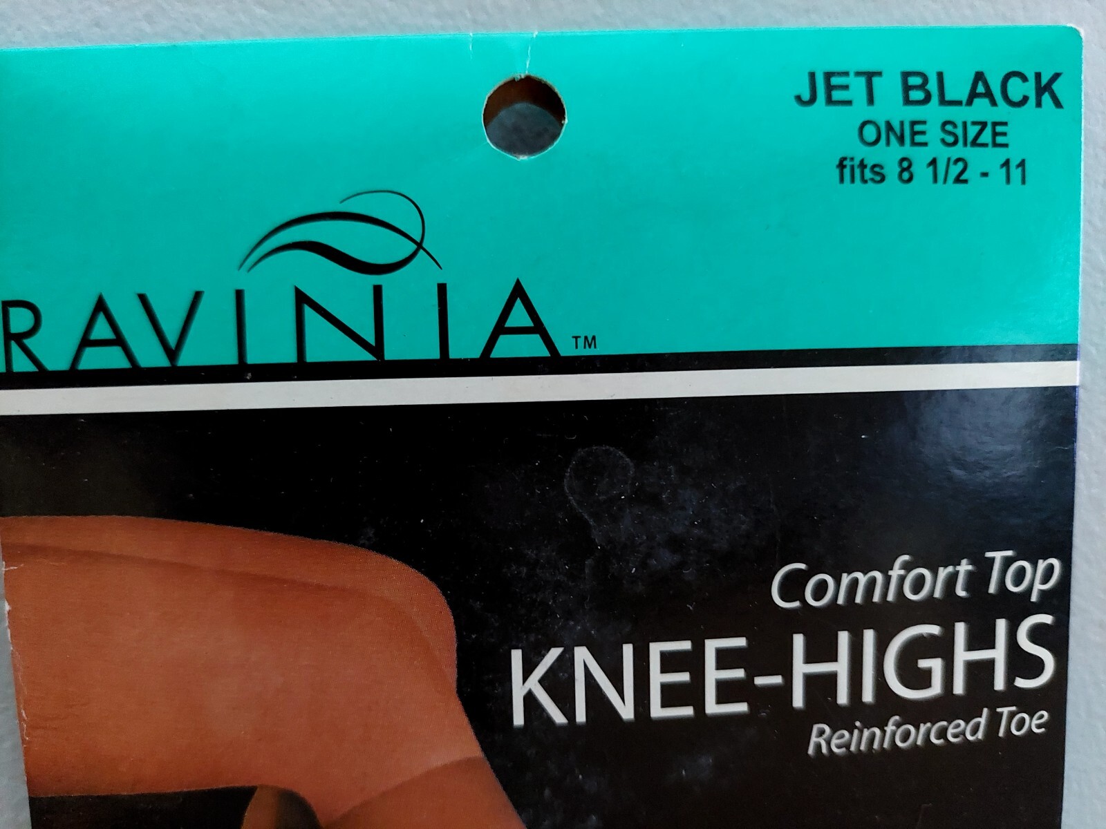 Vintage Pantyhose Ravinia Knee High Comfort Top Color Jet Black One Size BSDR1