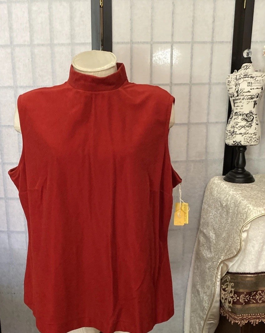 Fire Islander Woman VTG 70s NWT Rust Microf Mock Neck Blouse Sz 40/Approx XL