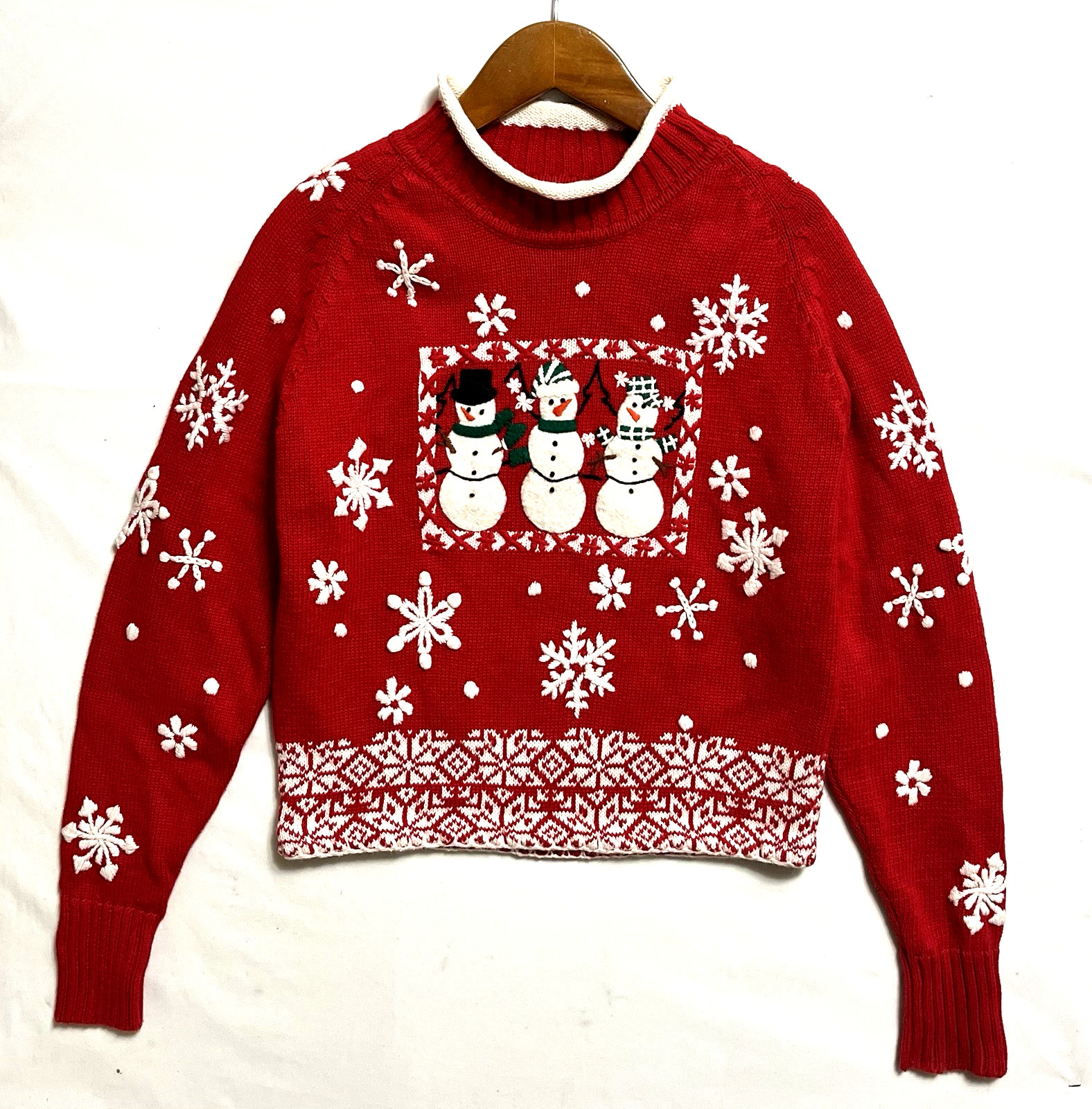 Vintage Michael Simon Embroidered Applique Christmas Snowman Sweater size Medium
