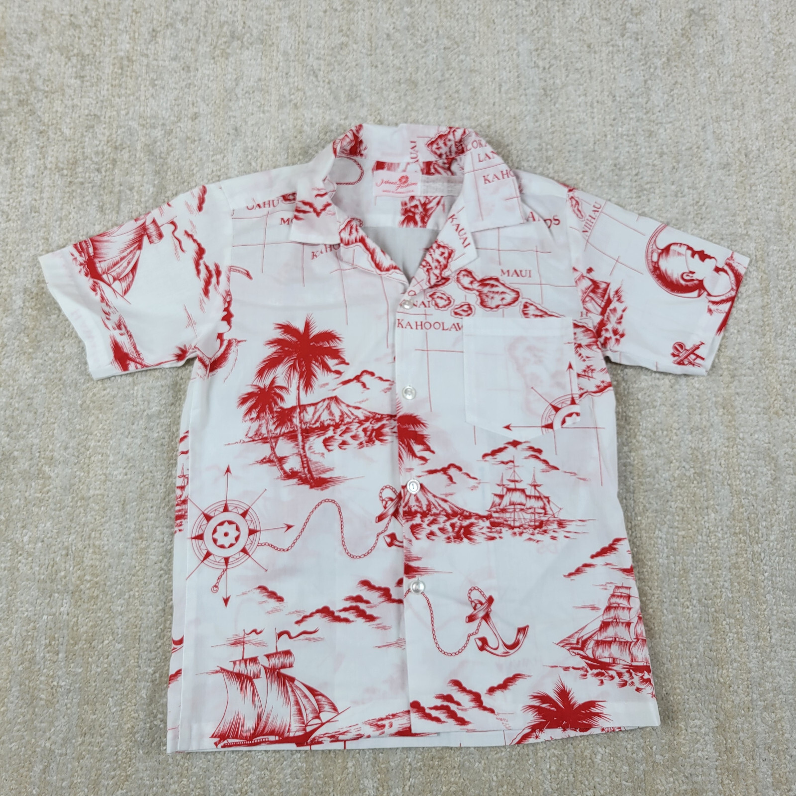 VTG Island Fashions Hawaiian Shirt Top Womens 12 White Red Anker Boat Palms USA