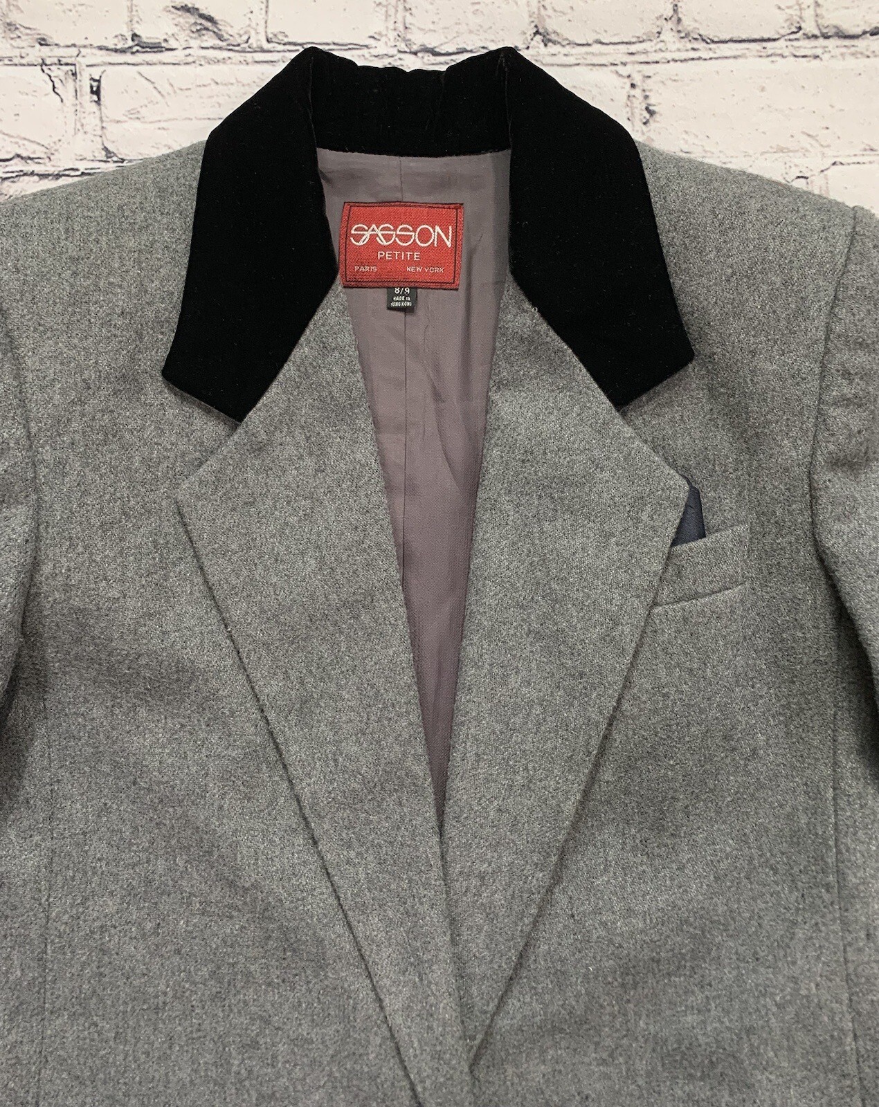 VTG Sasson Women’s Size 8/9 Wool Blend Gray Blazer One Button & Single Breasted