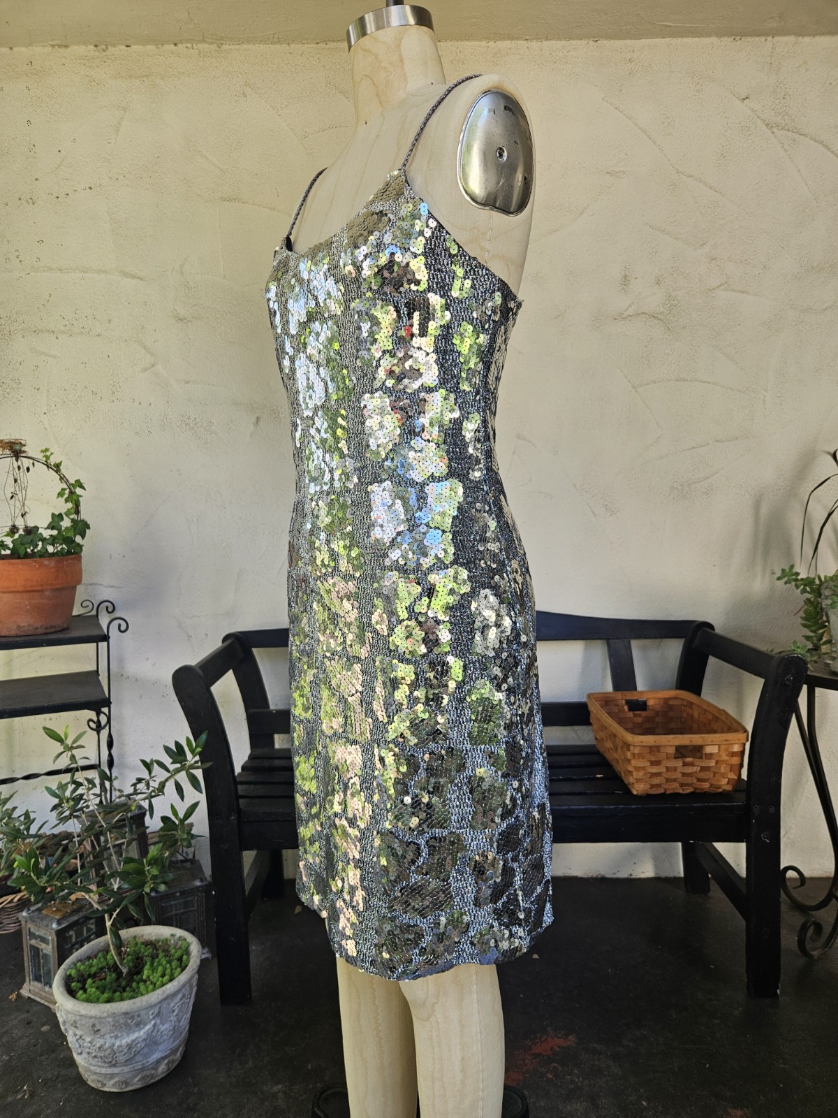 Vintage 90s Silver Metallic Sequin Cocktail Party Dress Size 10 Medium Tank…
