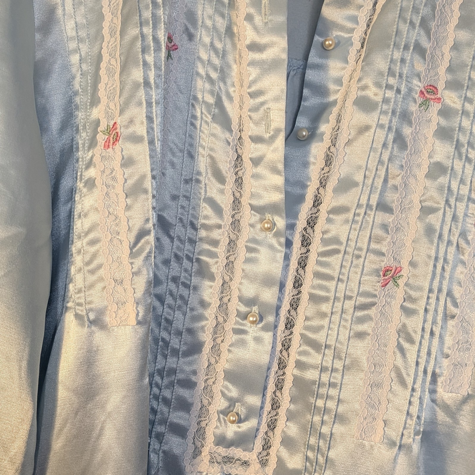Jodie Arden Vintage Satin Nightgown S Blue Flowers Sleepwear Full Length