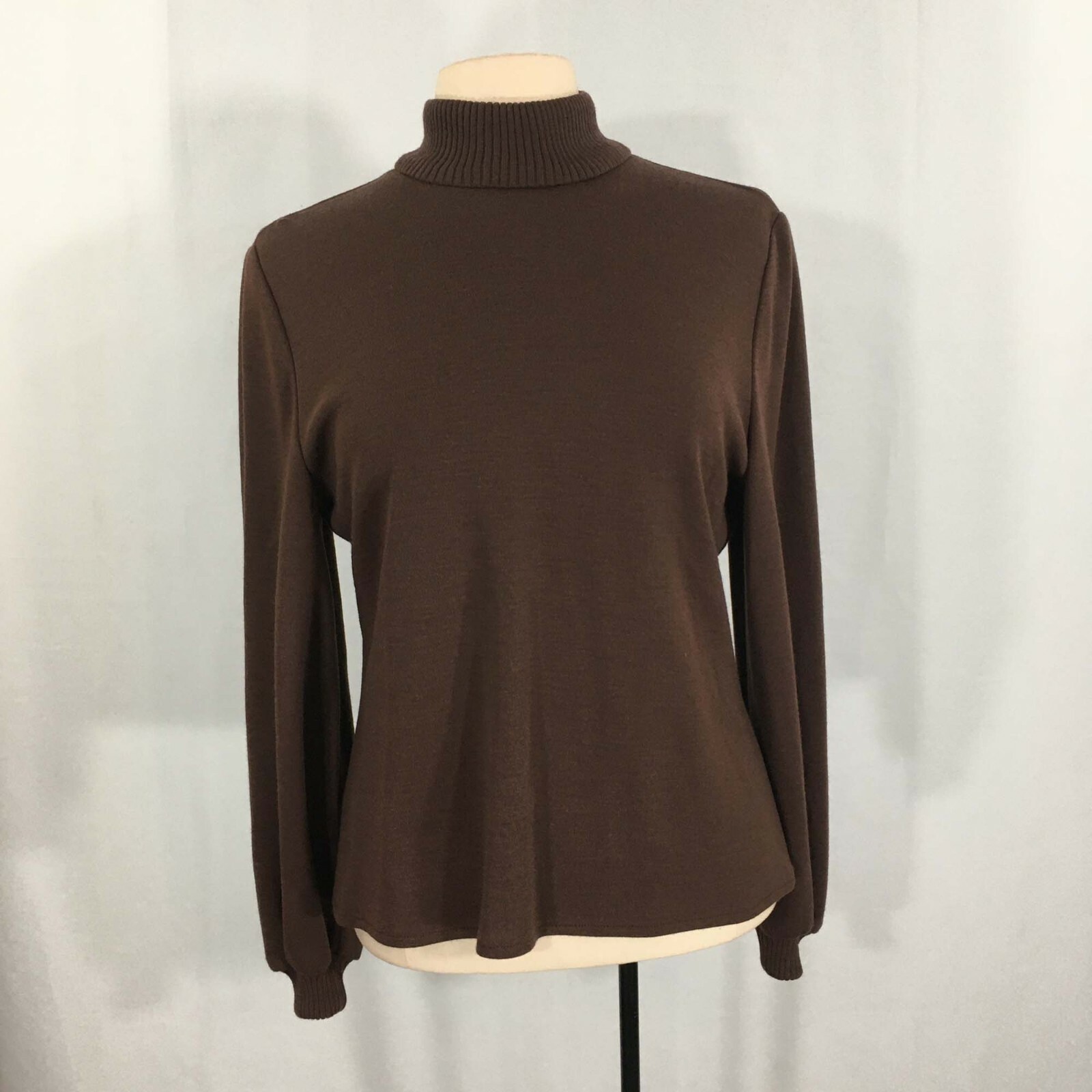 William Pearson Vintage 70s 80s Womens Brown Mock Neck Knit Top, Zip Back Shirt