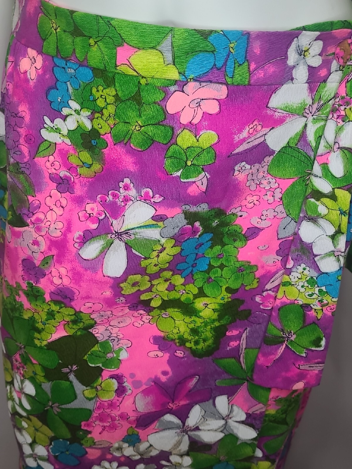 Vintage Flower Power Wrap Skirt Womens L Artsy Hawaiian Floral Tropical Beach