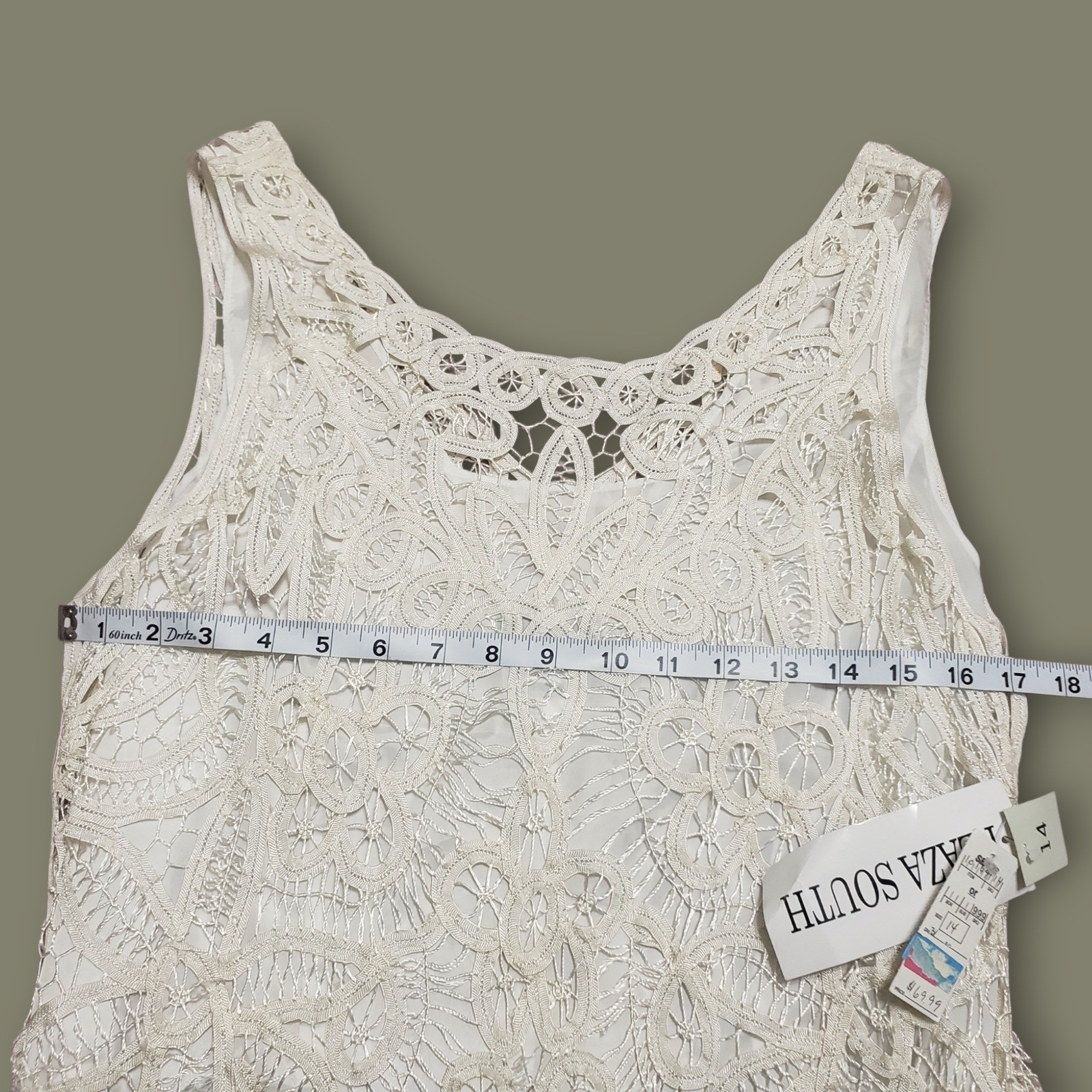 VTG Plaza South Ivory Crochet Lace Maxi Dress Sleeveless Wedding Event Size 14