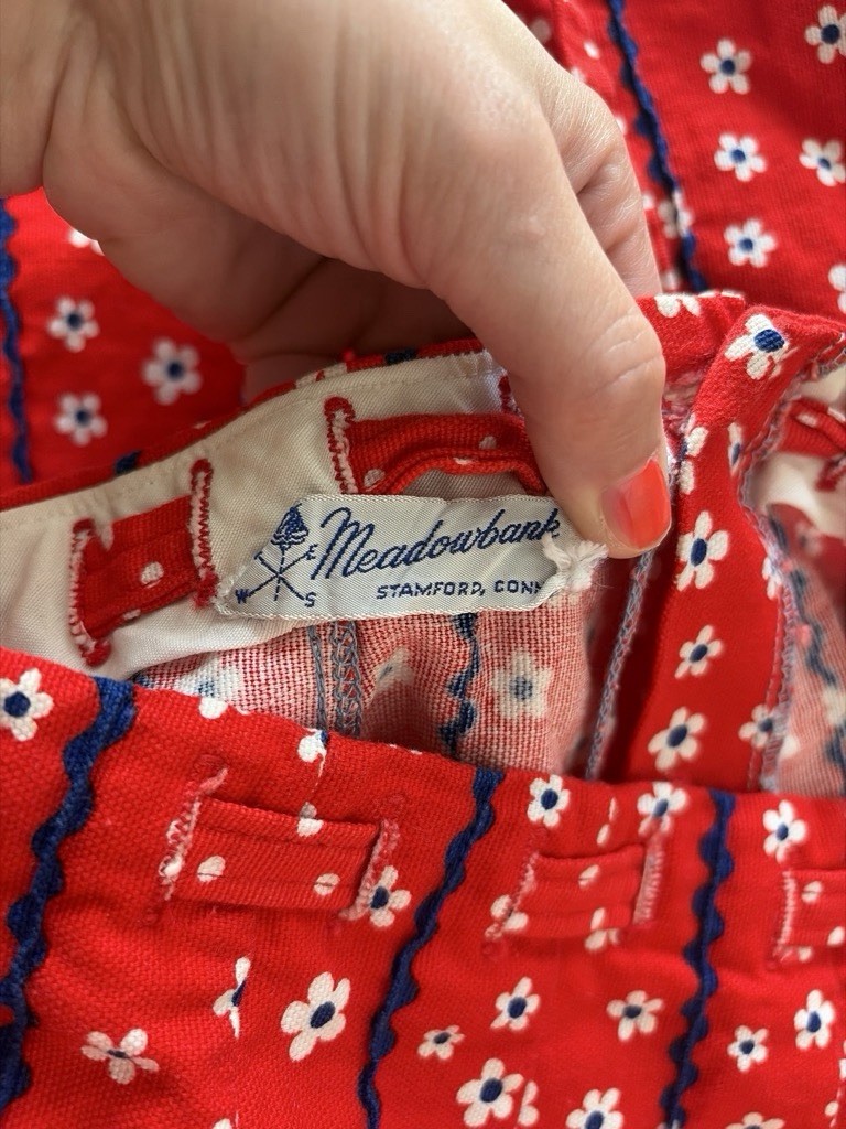 Vintage 70s Red White Blue Floral Midi Skirt Meadowbank Stamford CT