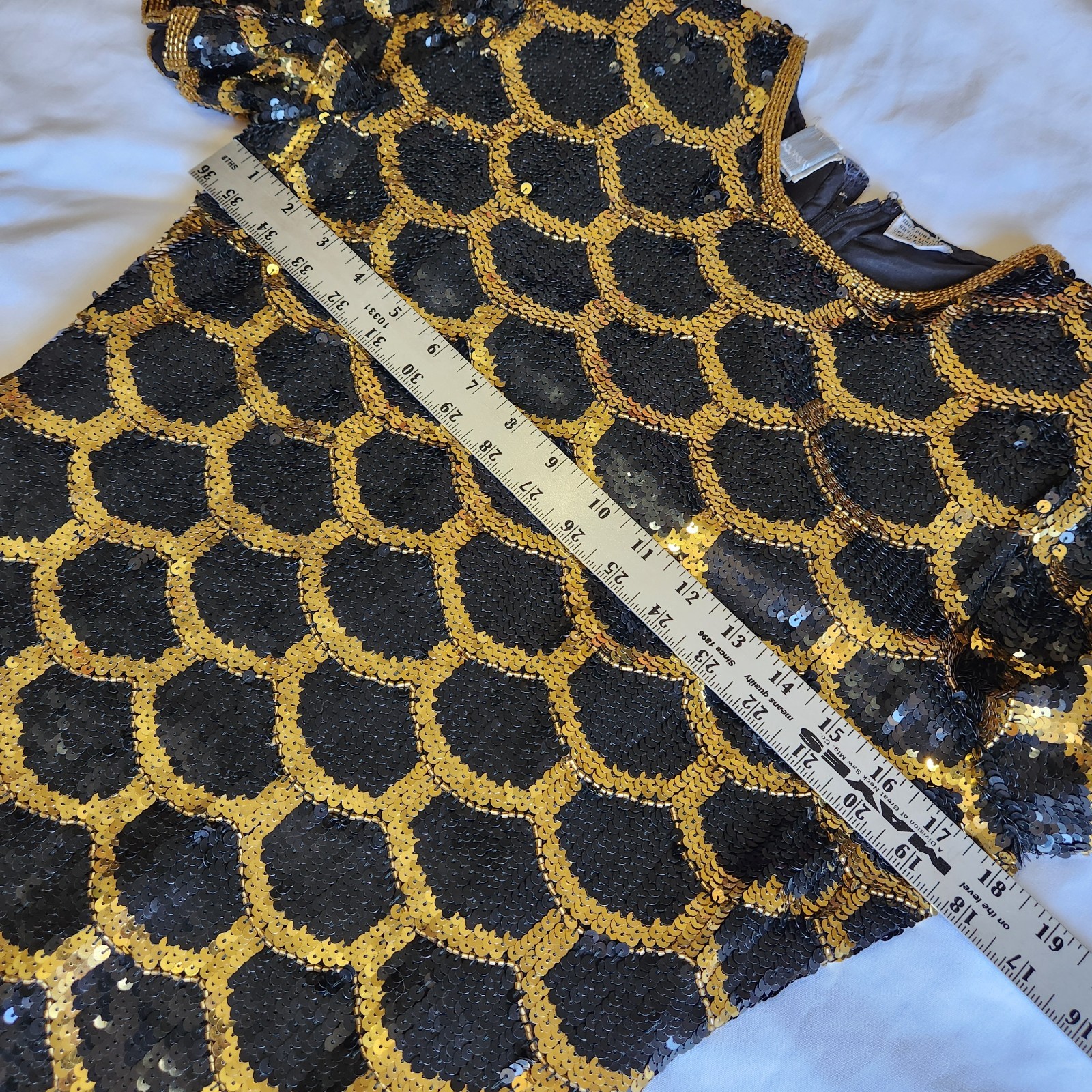 Vintage 80’s Scalloped Sequin Black Gold Silk Dress as seen on Katy Perry Size S