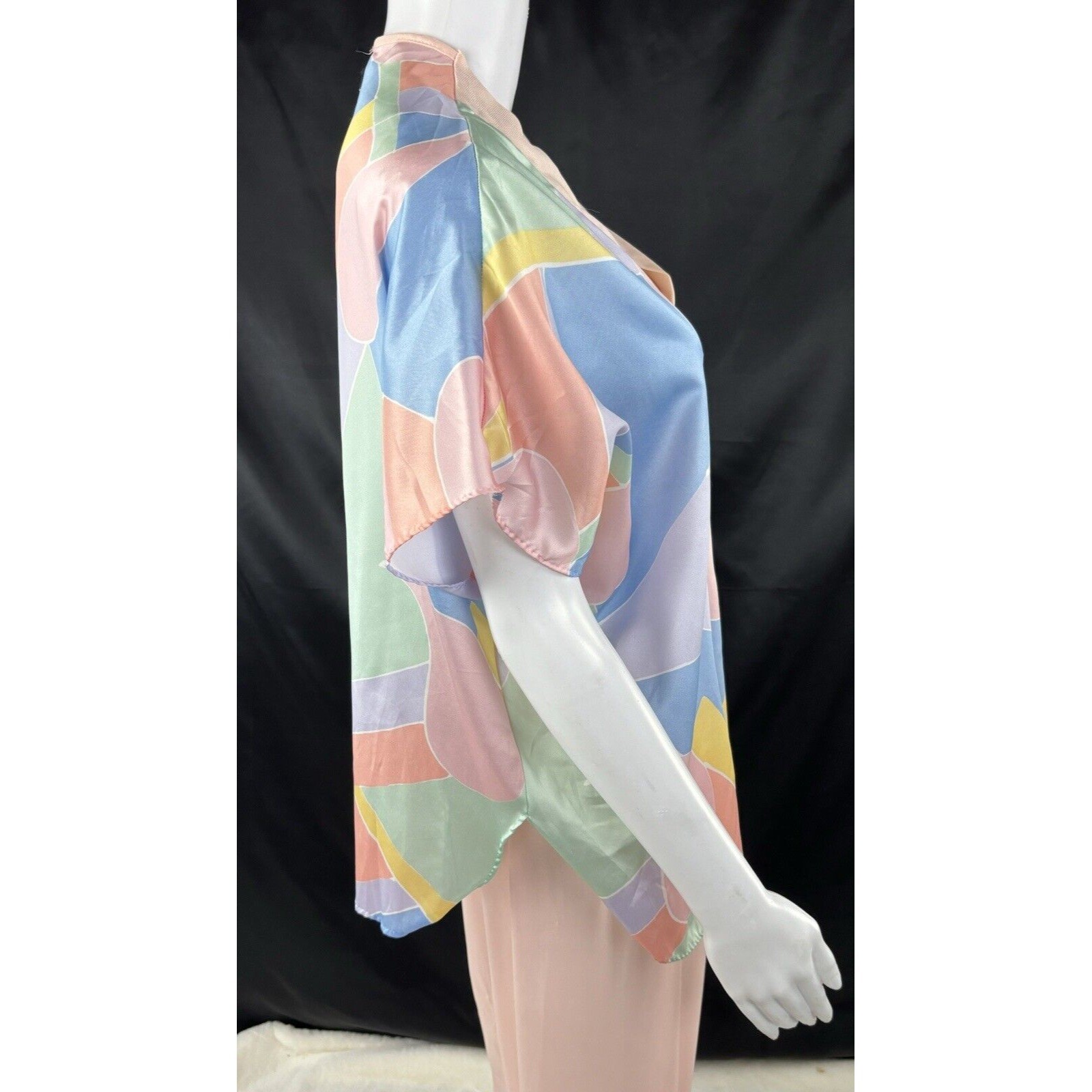 Yolande Mod Robe Satin Blouse Floral Shirt Pink Pants Vintage 80’s 3pc Lingerie