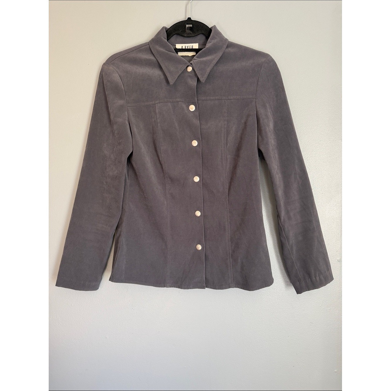 VTG A. Byer Academia Minimalist Gray Faux Suede Snap Front Shirt Jacket Size XS