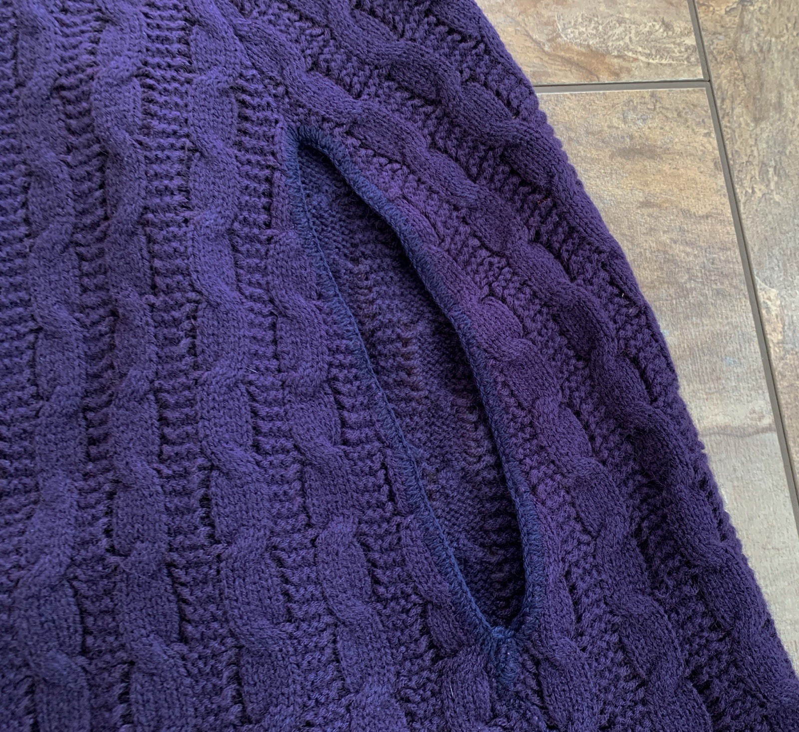 Vintage 70s Sturbridge Blue Cable Knit Sweater Cape Poncho Collared