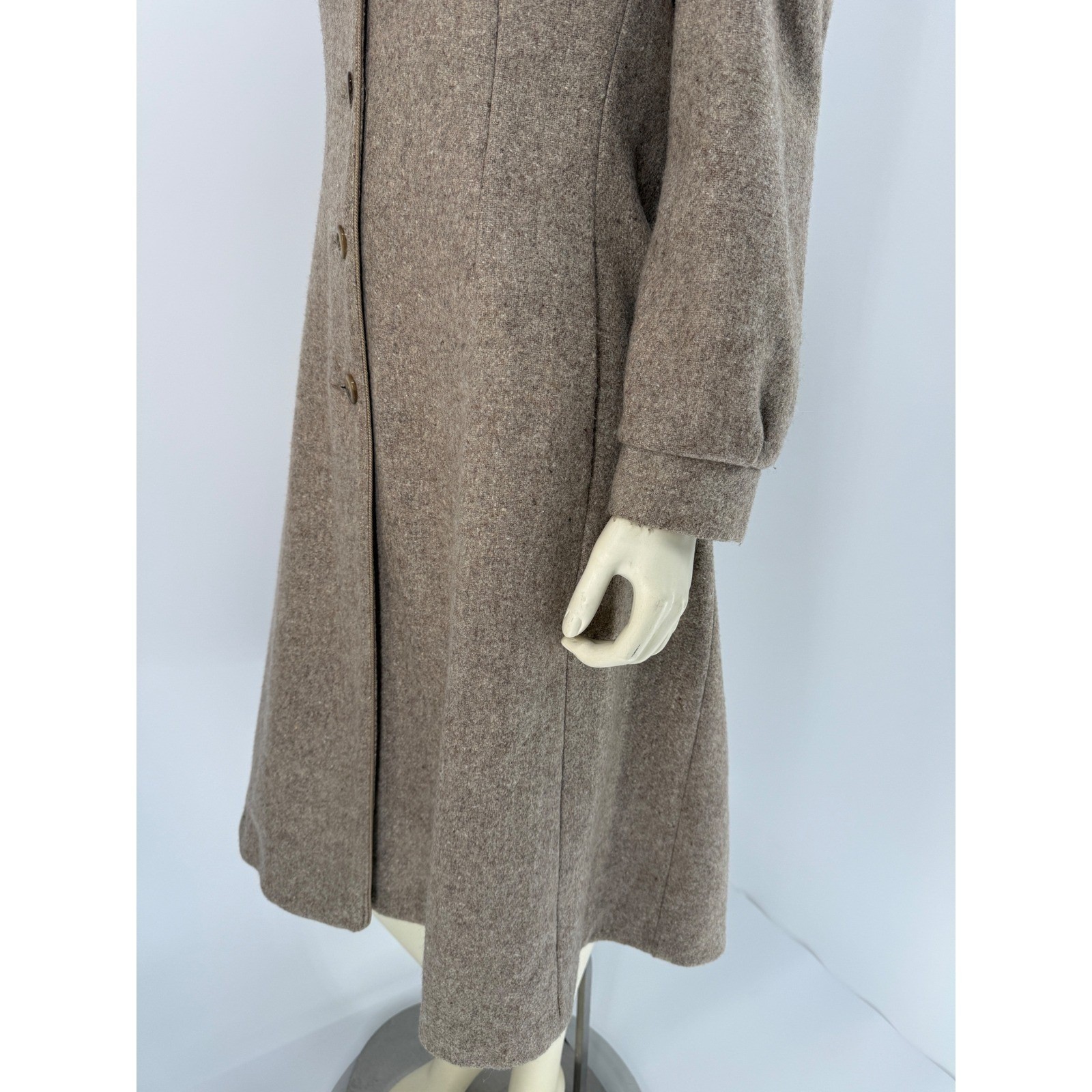 Vintage 1970s ILGWU Wool Princess Coat Taupe Midi Union Made USA Womens M