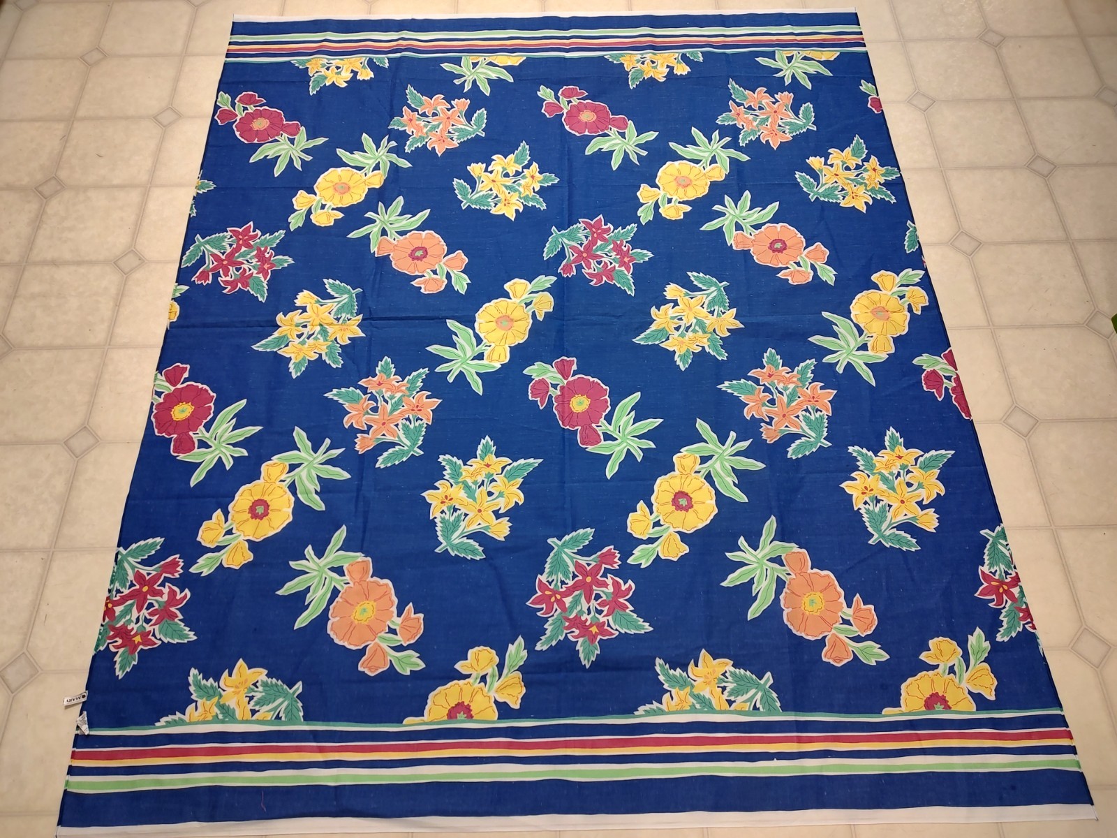 Vintage 80s Mary Quant Sarong Pareo Beach Wrap Dress Blue Floral Unworn England