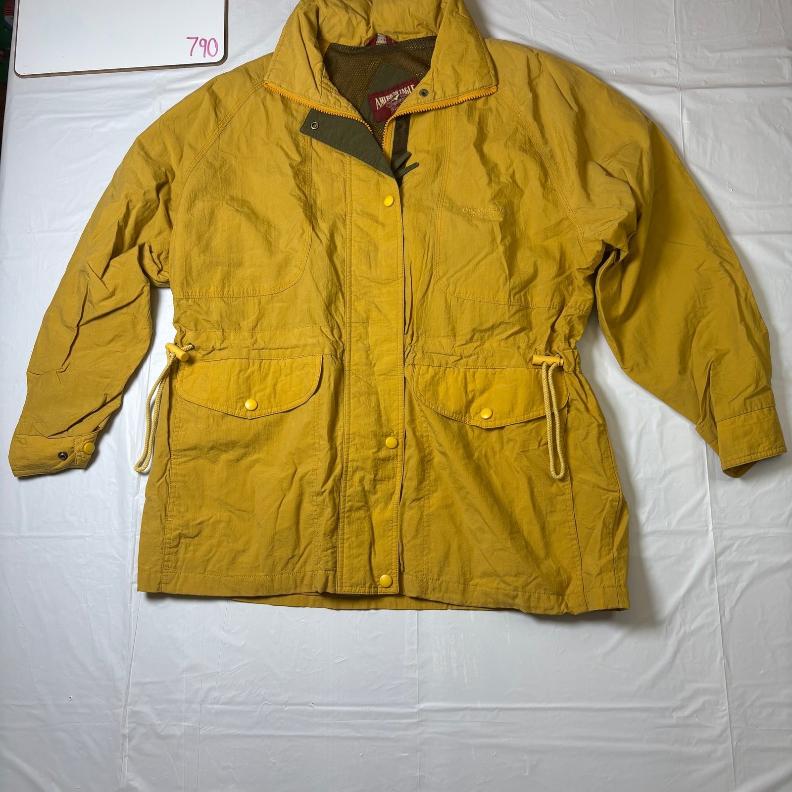 Vintage American Eagle Mustard Yellow Nylon Field Jacket Stowaway Hood Womens M