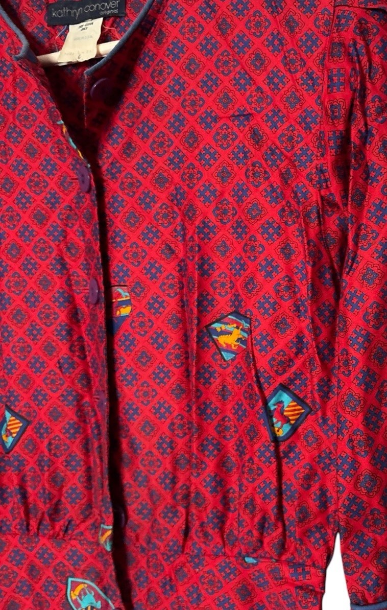 Vtg Kathryn Conover Shirtwaist Midi Dress Red Equestrian Preppy Horse Pleated 6