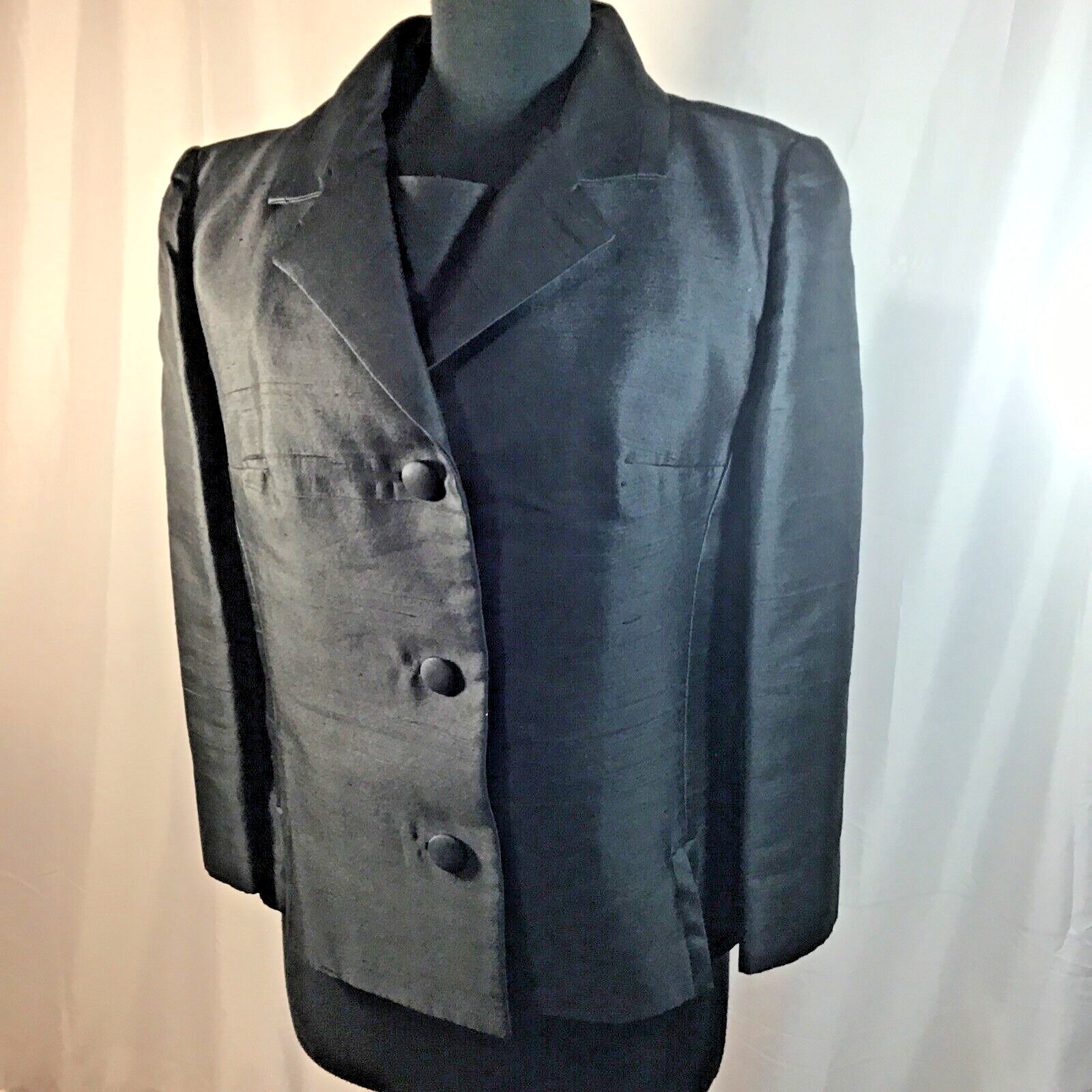 VTG Paris Lilli Ann San Francisco Blouse & Jacket 50-60’s Silk Shantung Blk 2 Pc