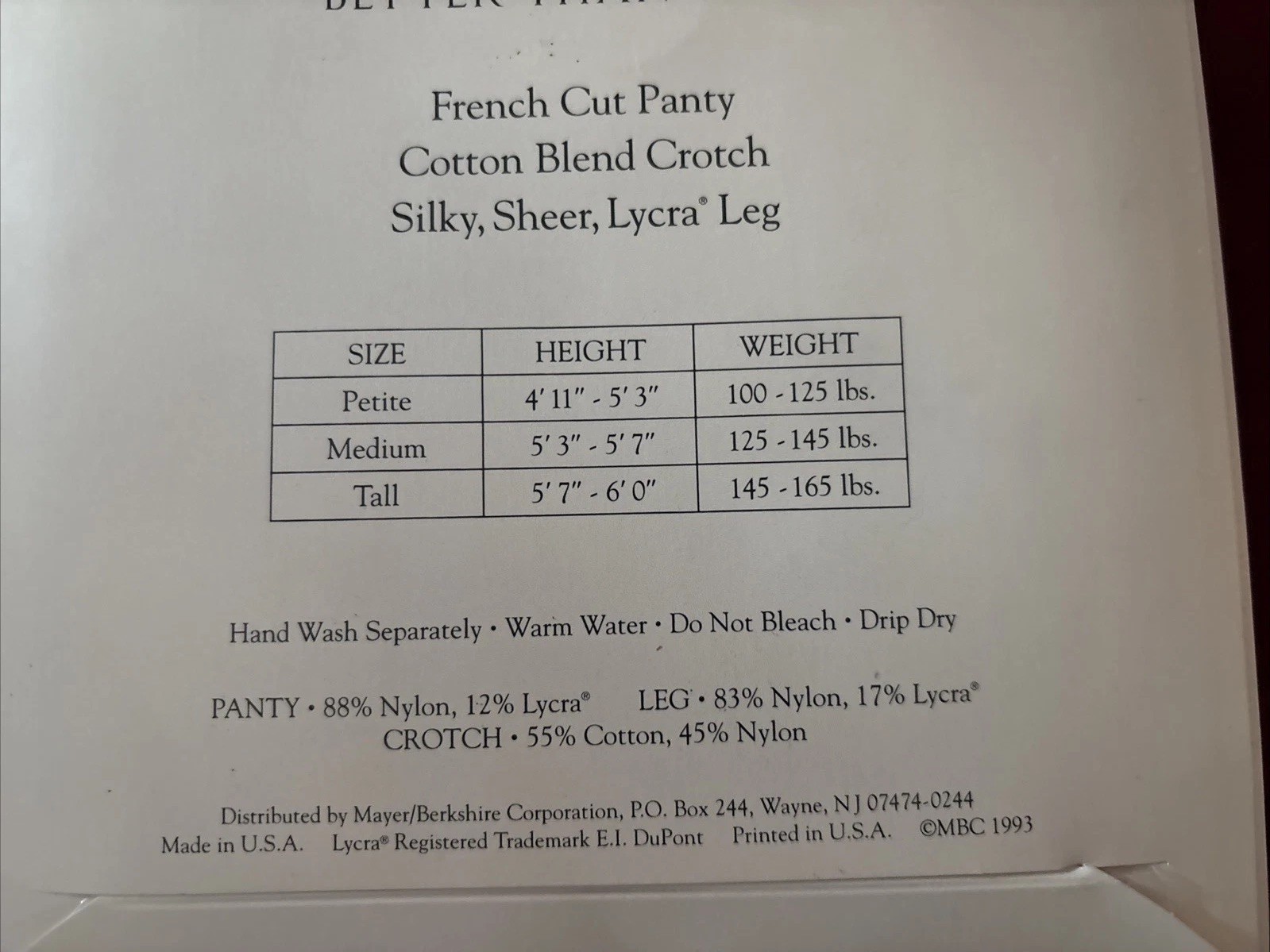 1993 New Berkshire Silky Kicks French Cut Panty LINEN Pantyhose Vintage Tall