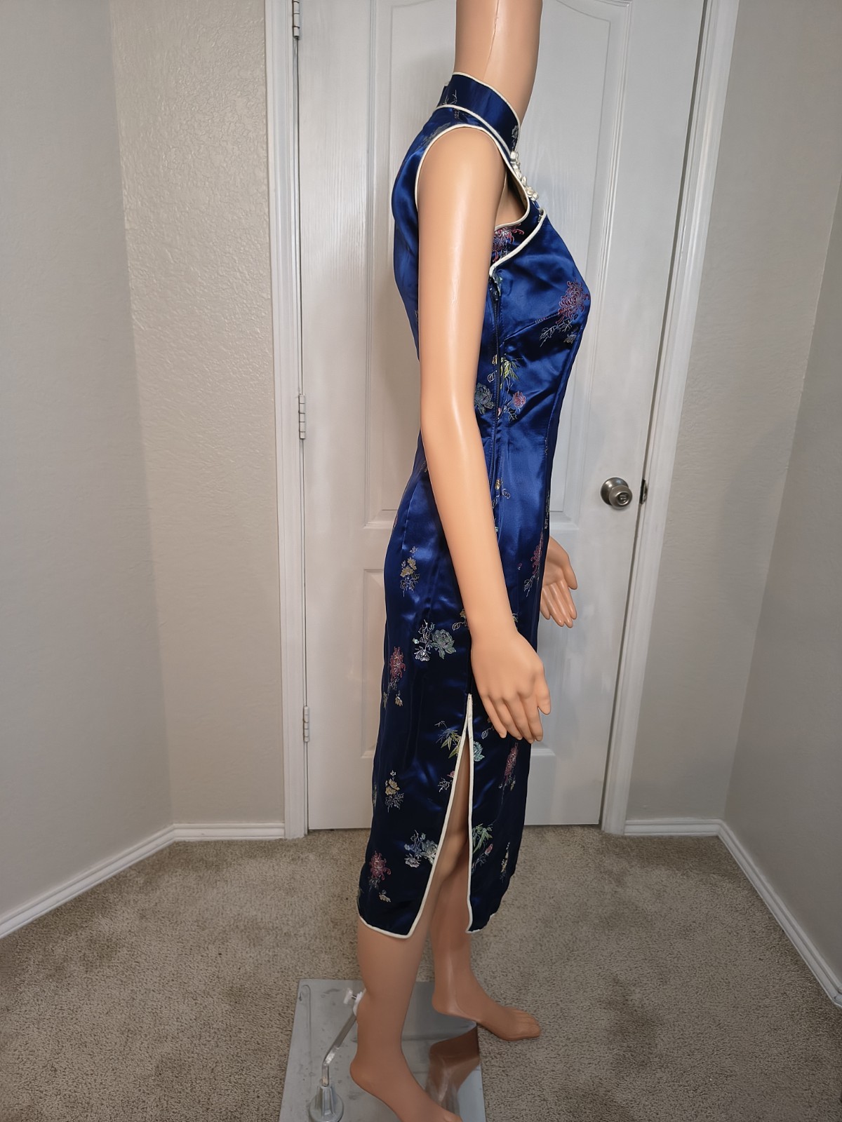 Vintage Asian Blue Dress Retro Glam Size 34 Approx Size Medium Traditional -DP29