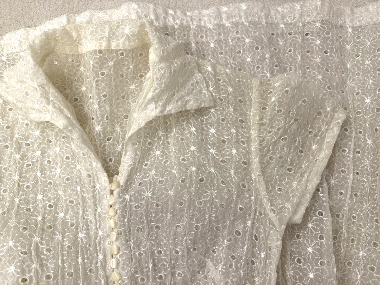 vintage 50s 1950s sheer overlay shirt dress eyelet button up peter pan collar