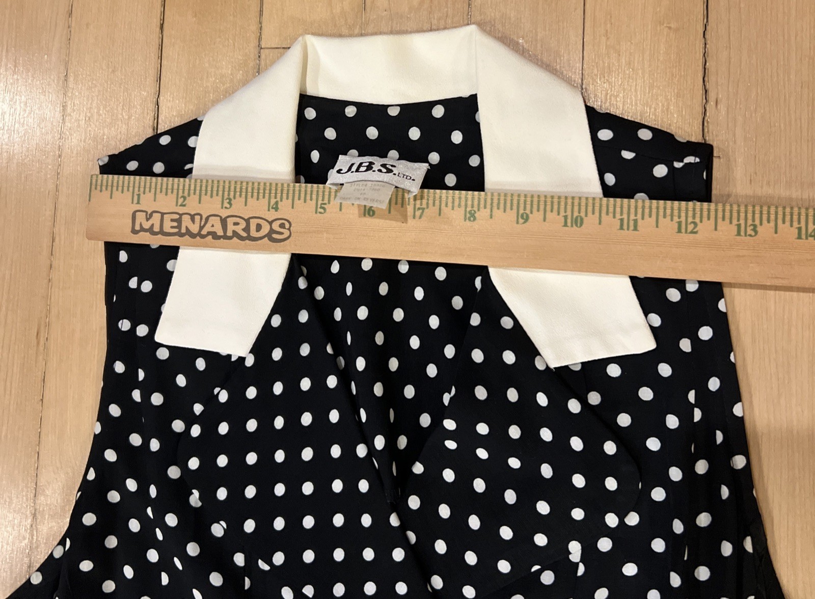 J.B.S. Ltd Black White Polka Dot Vtg Dress White Sailor Collar Sleeveless Sz 10