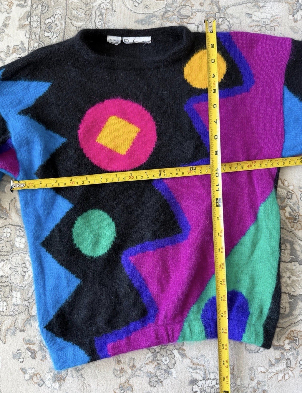 Rafaella 80s New Wave Sweater Angora Sweater, Bright Geometric Pattern sz Small