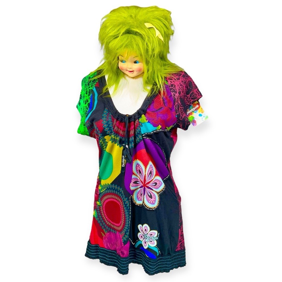 VTG Y2K DESIGUAL WHIMSICAL T-SHIRT TOP RAVE MOD DISCO PSYCHEDELIC CYBER GOTH NWT