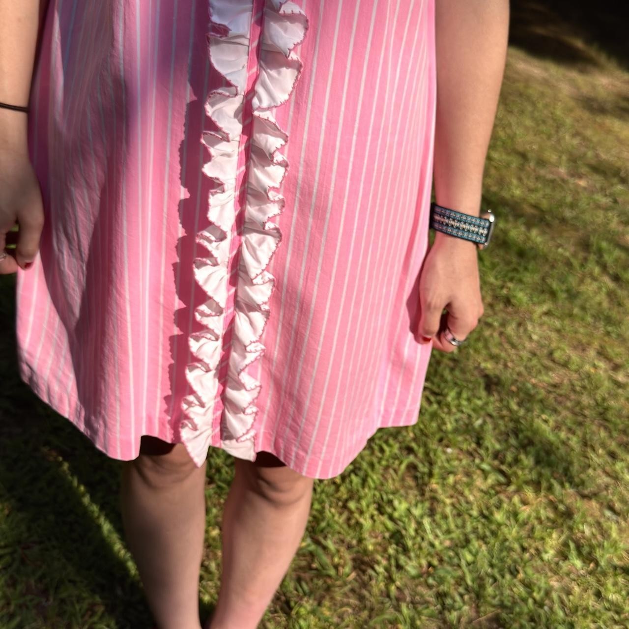 60s mod bubblegum pink candy stripe cotton mini dress w/ fun ruffle collar
