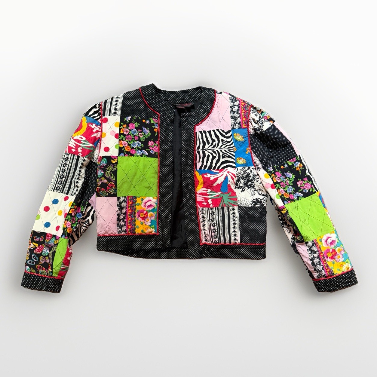 JERRI SHERMAN 100% Silk Patchwork Jacket Blazer Sz 8