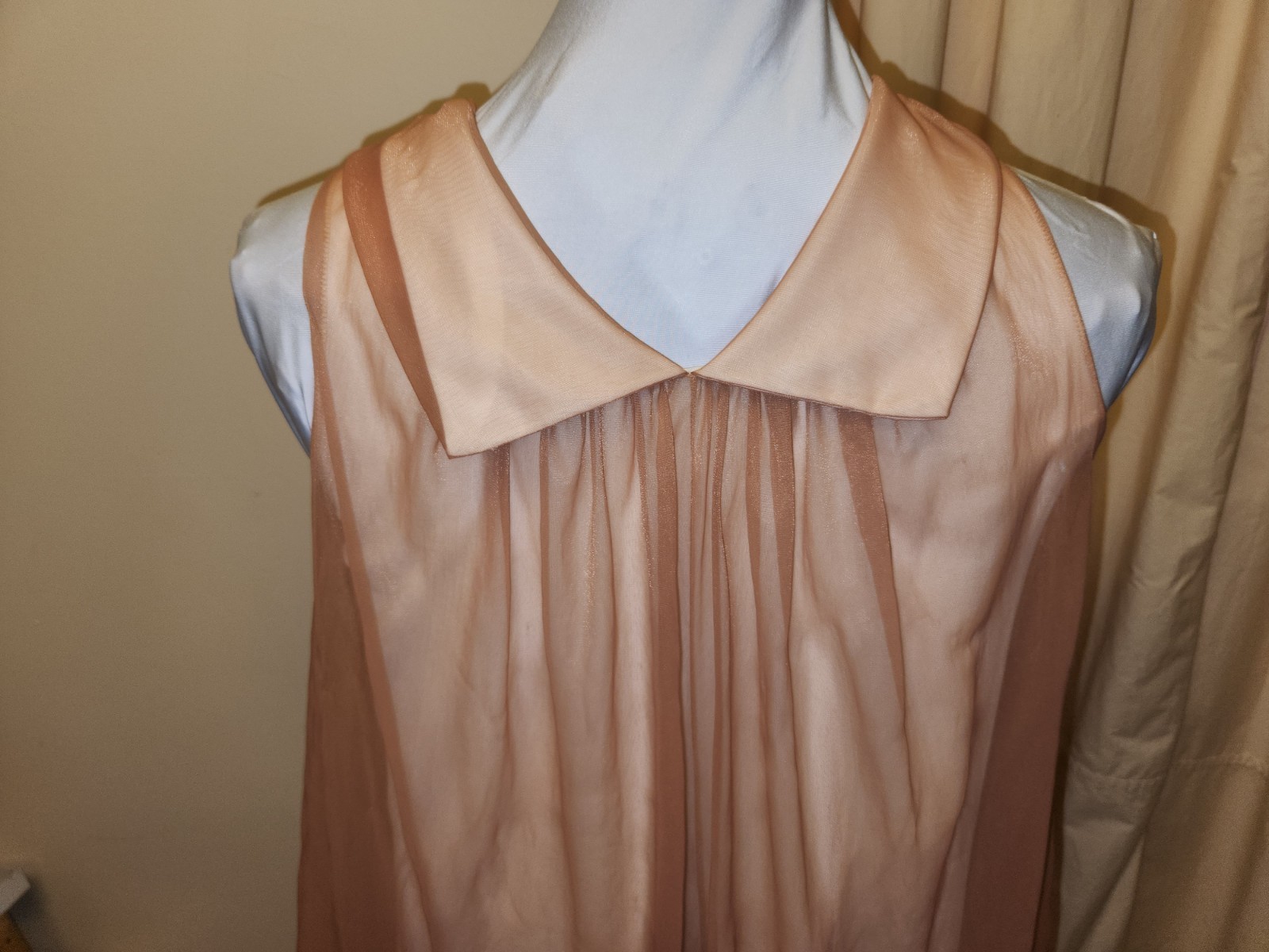 Vntg60s Sheer Nylon&Lace Jenelle of California Peignoir Nightgown*Dusty Rose*Med