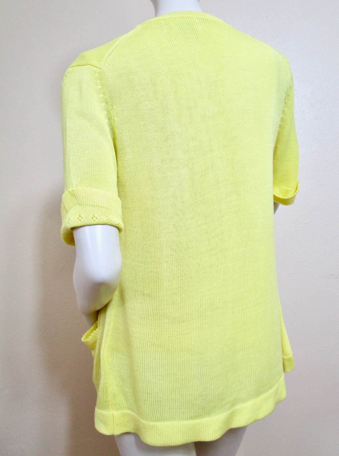 Vintage 70s Yellow Sweater Sleeveless Shell SS Swing Cardigan Set Pointelle S XS