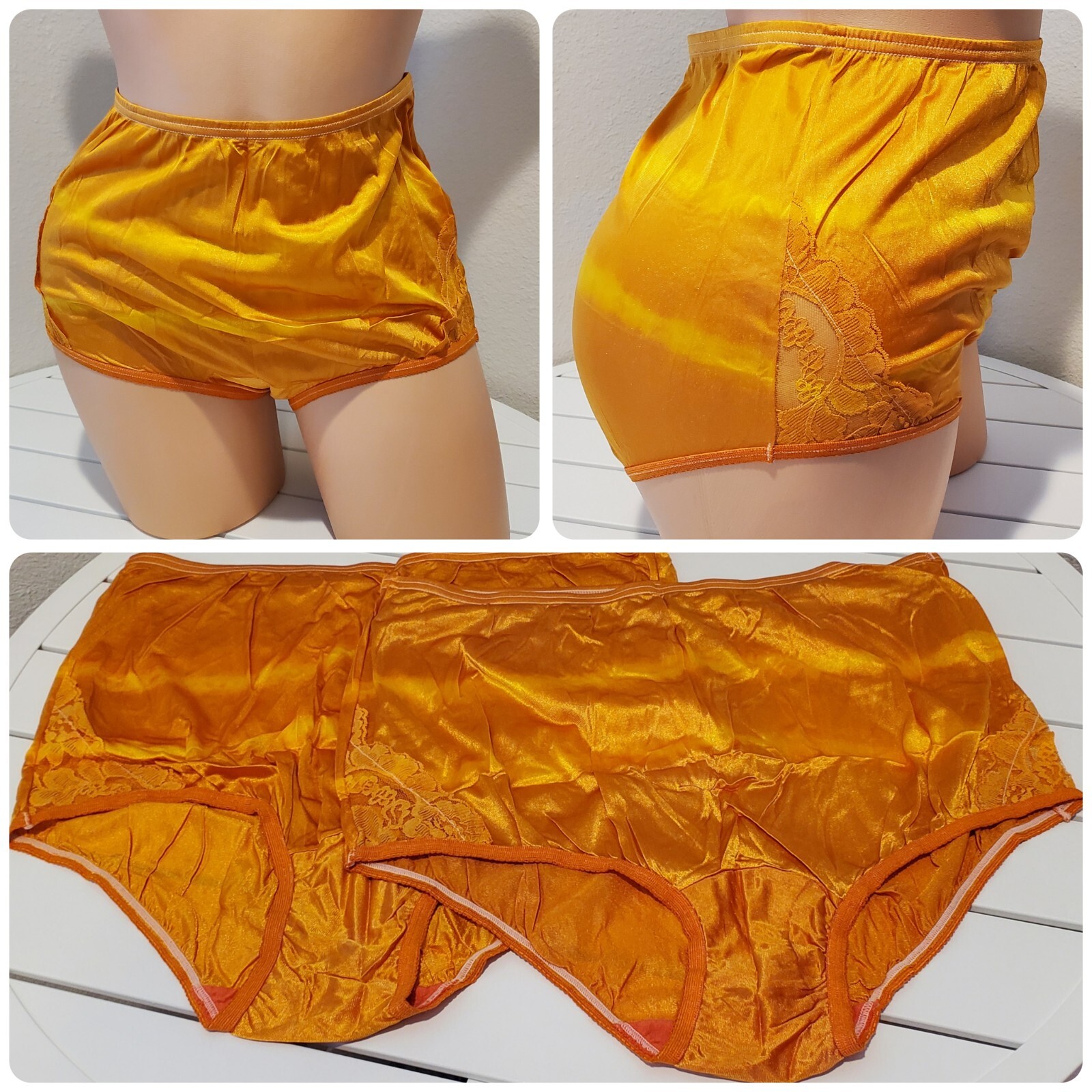Flawed Lot of 2 Vanity Fair Lace Nouveau Rainbow Shift Yellow Orange 8/XL