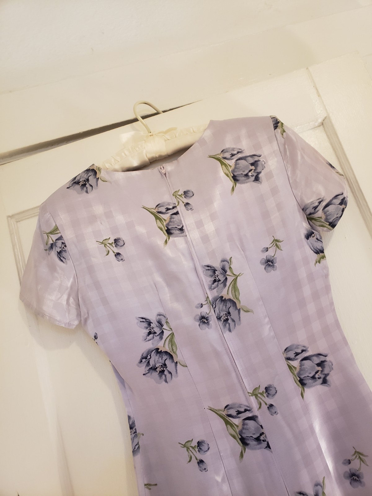 Vtg 90s Y2k City Triangles Sz 5 M Satin Floral Spring Dress Lavendar