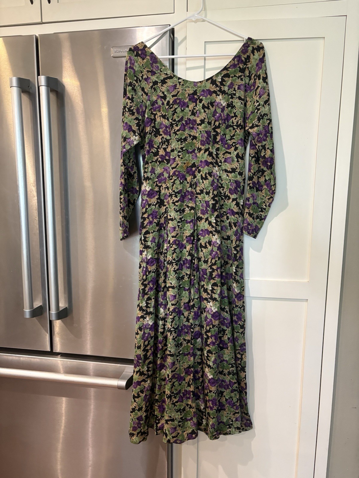 New Vintage 90s Olive Clothing Co. Sz 1 Rayon Long Slv Swing Dress Made in USA