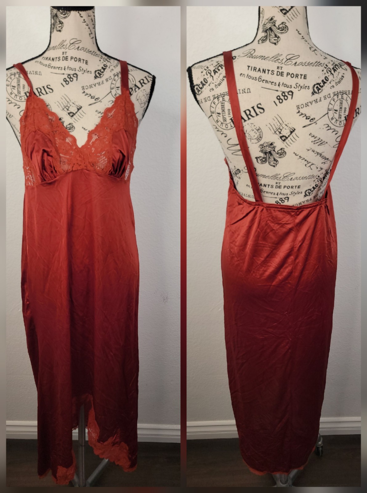Jenelle Of California Chiffon Lace Nightgown Slip Dress Romantic Lace Trim
