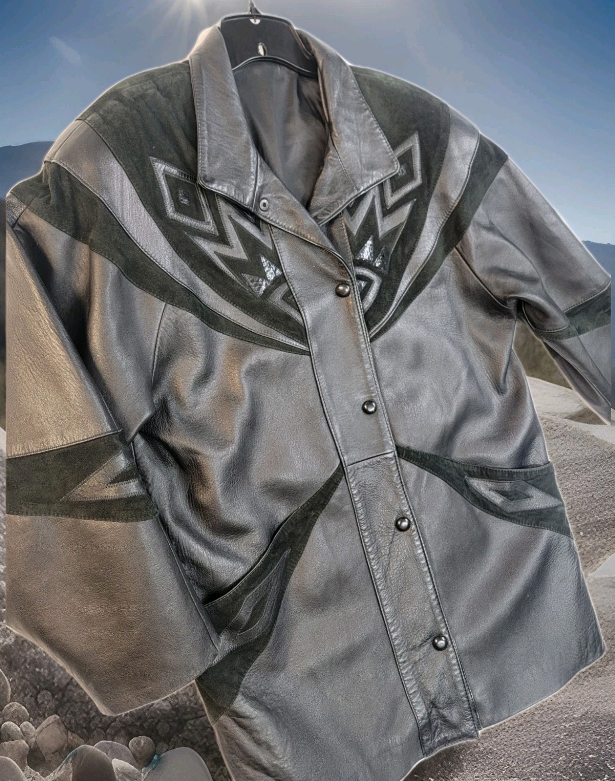 Vtg 80s Leather/suede Coat Tribal/Western Soft Lambs Leather SZ 42 Long
